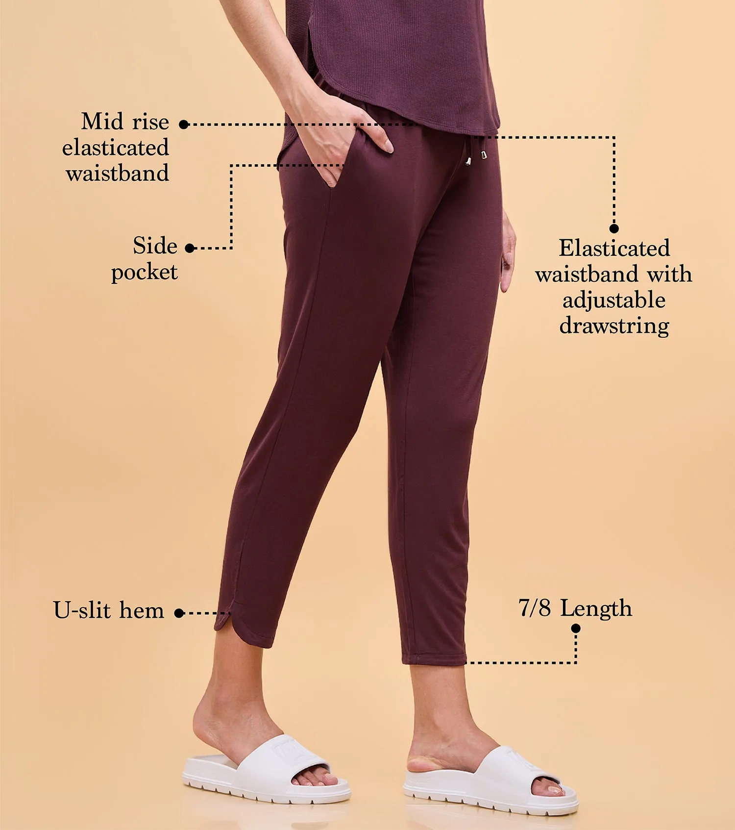 Enamor Essentials Womens E048-Mid Rise 7/8th Relaxed fit Lounge Pants