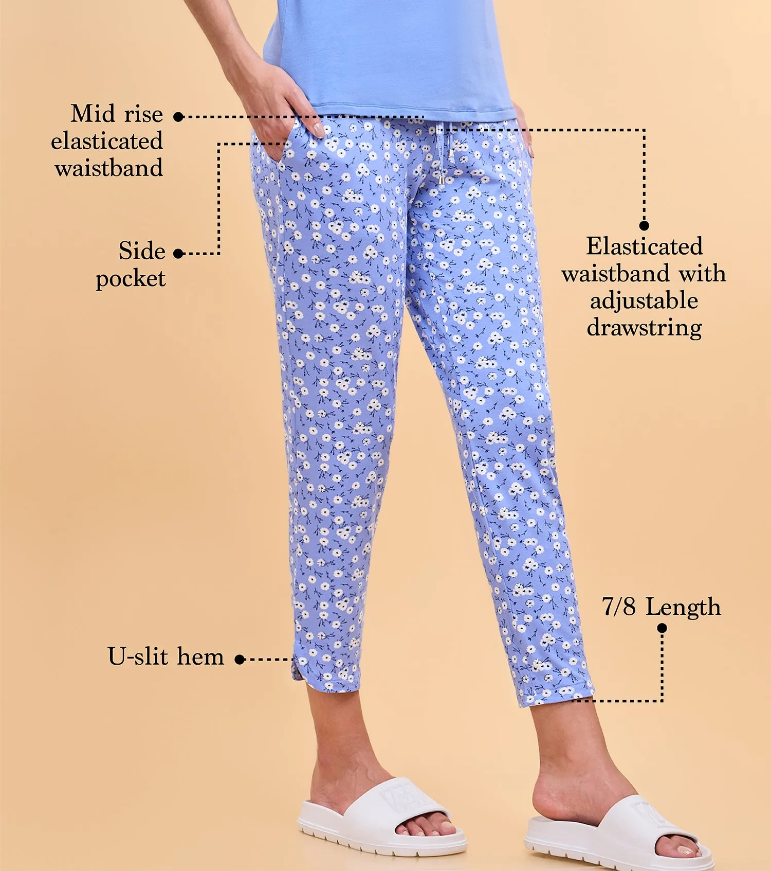 Enamor Essentials Womens E048-Mid Rise 7/8th Relaxed fit Lounge Pants