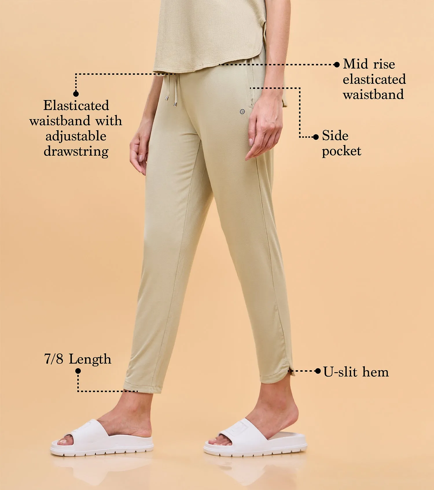 Enamor Essentials Womens E048-Mid Rise 7/8th Relaxed fit Lounge Pants