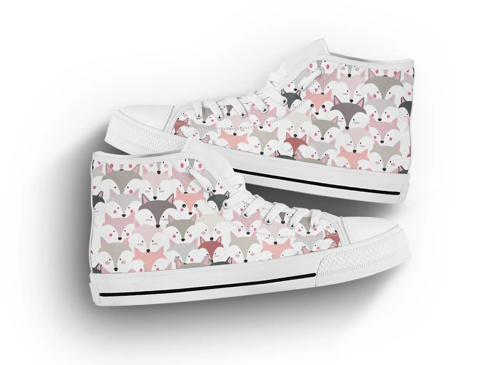 Fox Face Shoes Fox Pattern Sneakers Fox Print Cute Shoes Fox Lover Gifts Custom High Top Converse Style Sneakers For Adults Women & Men