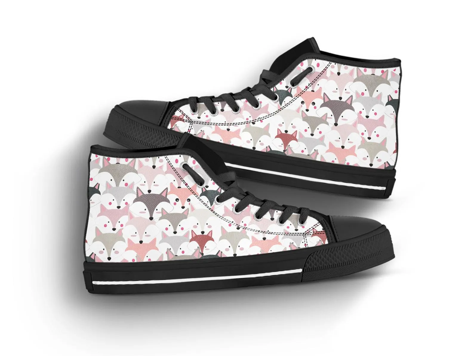 Fox Face Shoes Fox Pattern Sneakers Fox Print Cute Shoes Fox Lover Gifts Custom High Top Converse Style Sneakers For Adults Women & Men