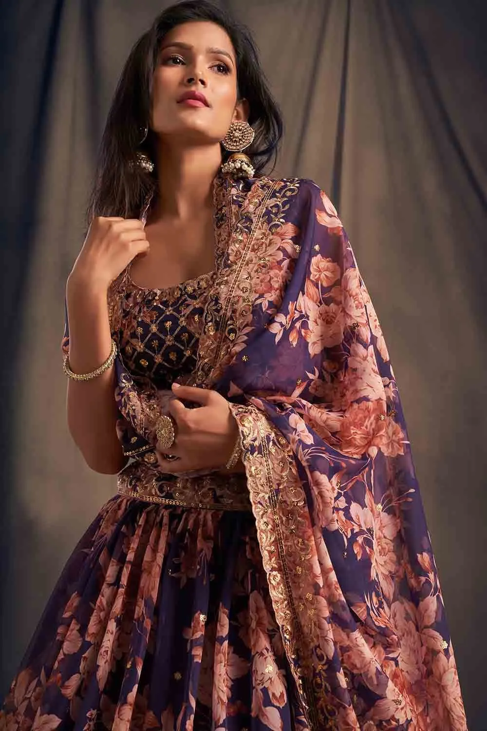 French Violet Lehenga Choli