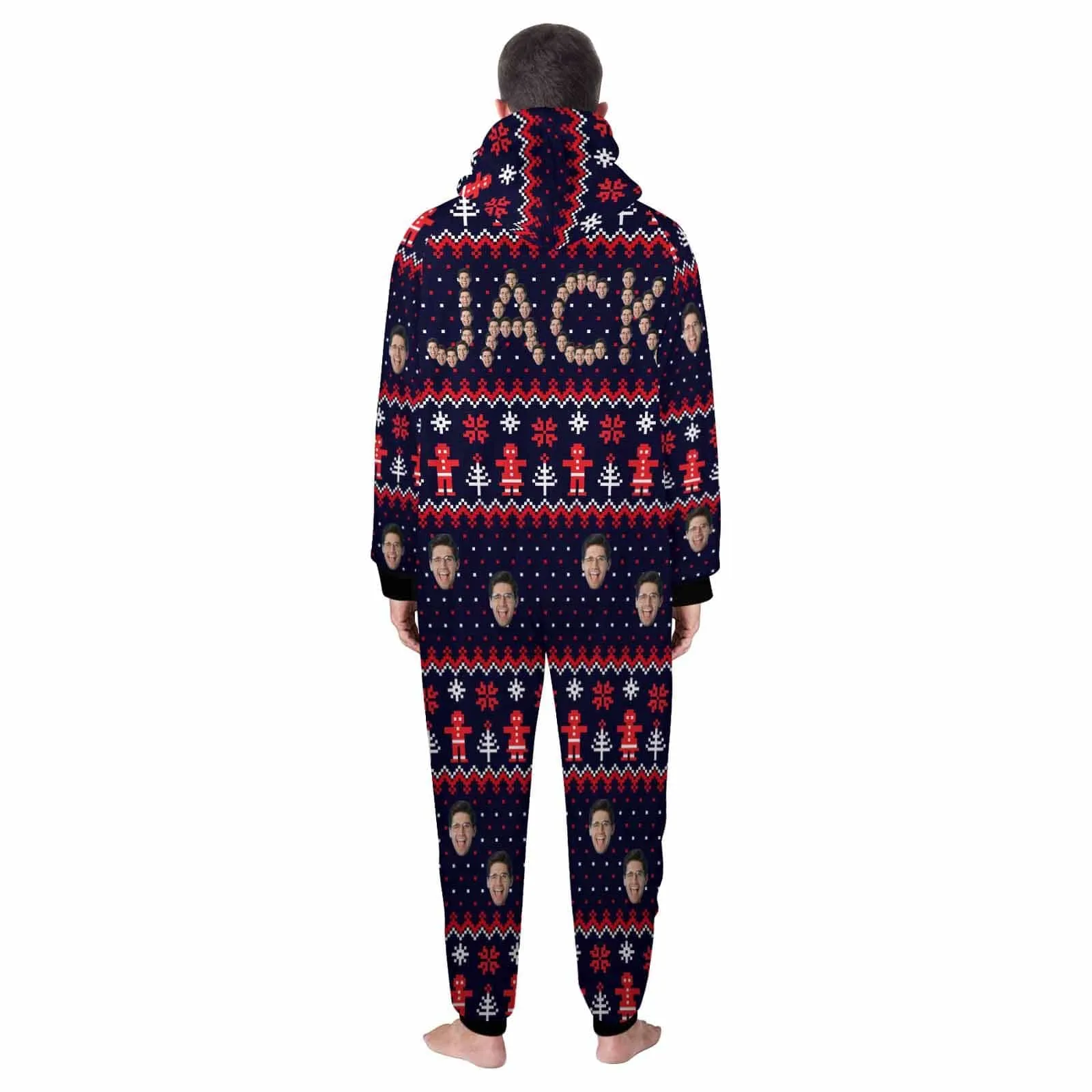 Funny Flannel Fleece Adult Onesie Pajamas Custom Face Christmas Snow Printed Jumpsuit Homewear