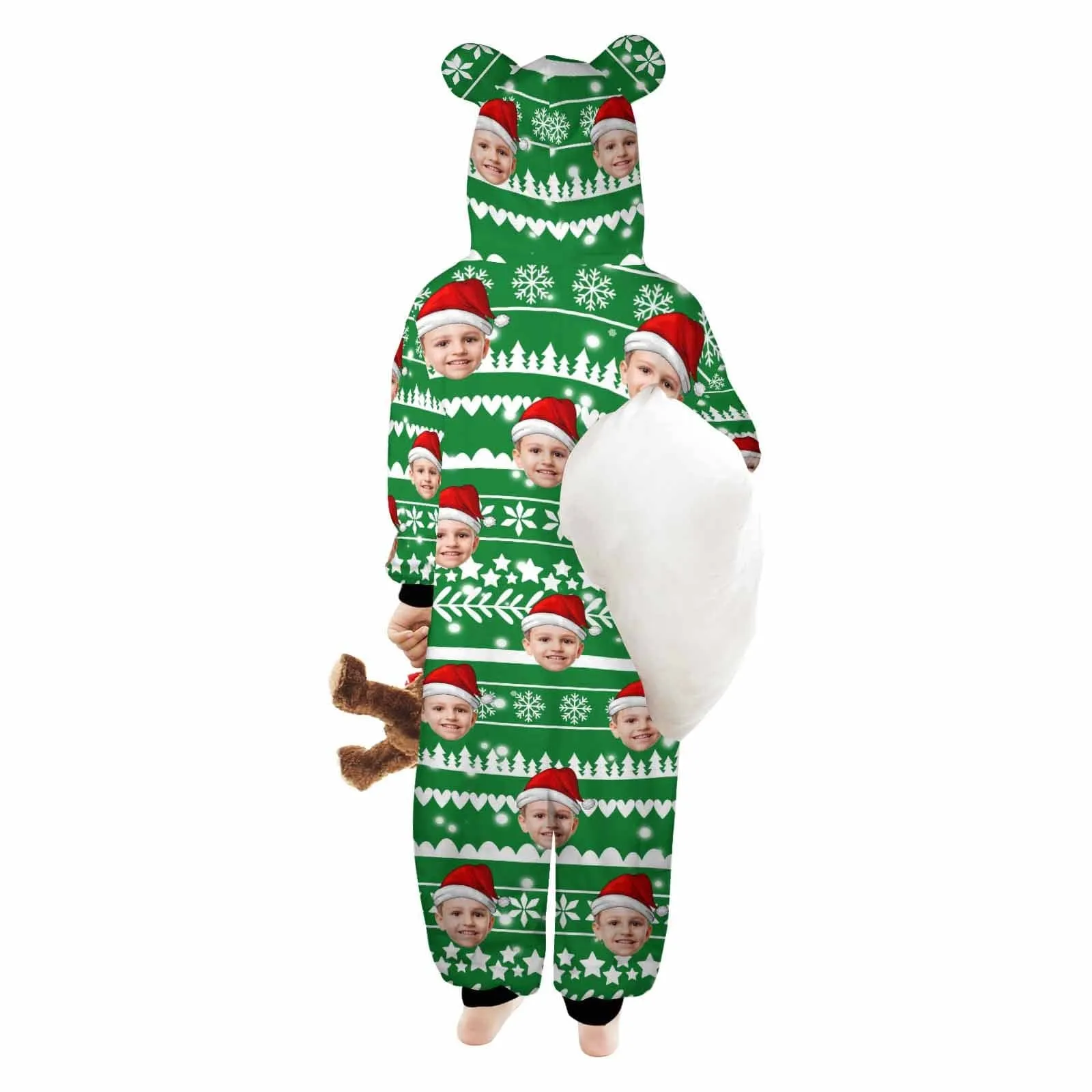 Funny Flannel Fleece Adult/Kid Onesie Pajamas Custom Face Christmas Jumpsuit Homewear