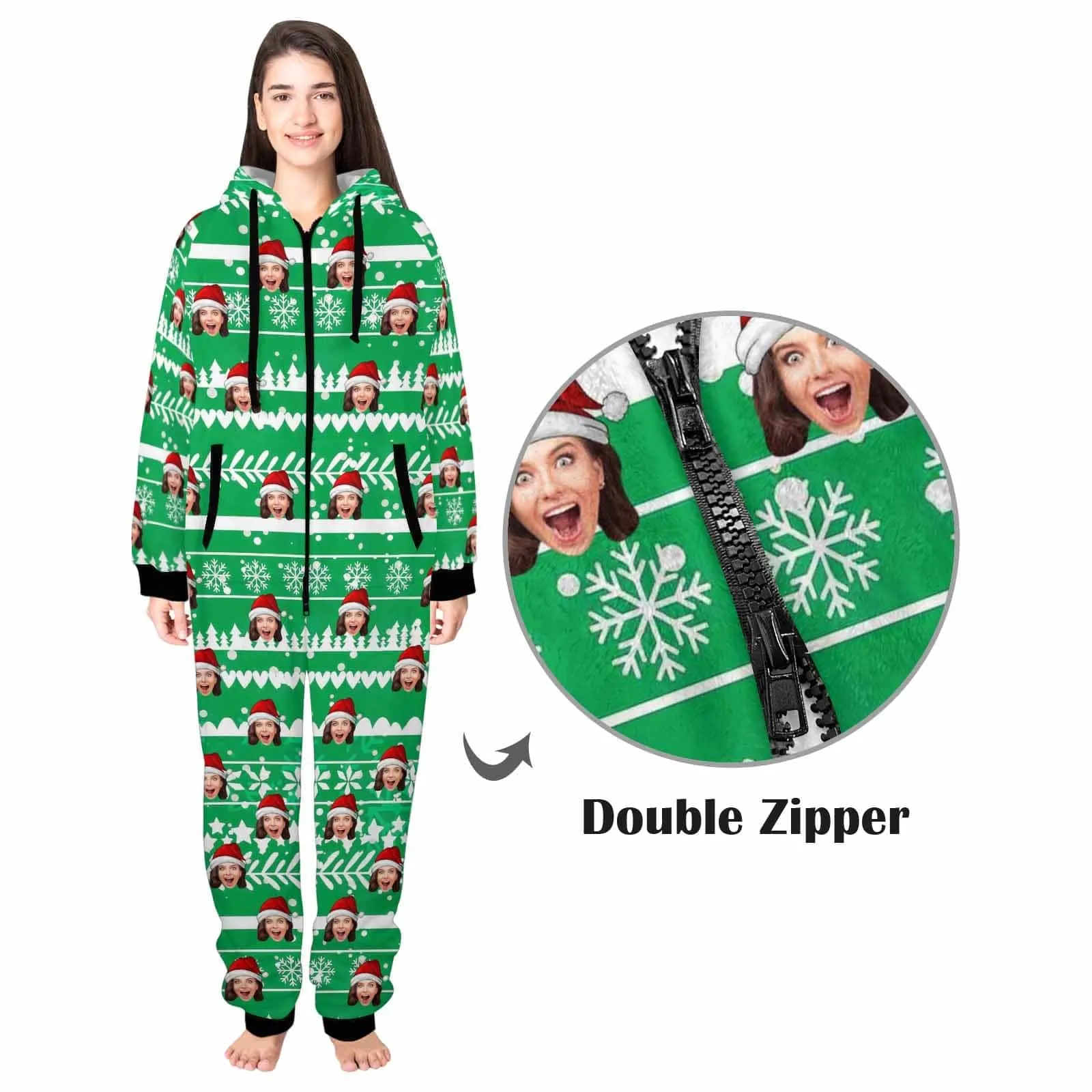 Funny Flannel Fleece Adult/Kid Onesie Pajamas Custom Face Christmas Jumpsuit Homewear