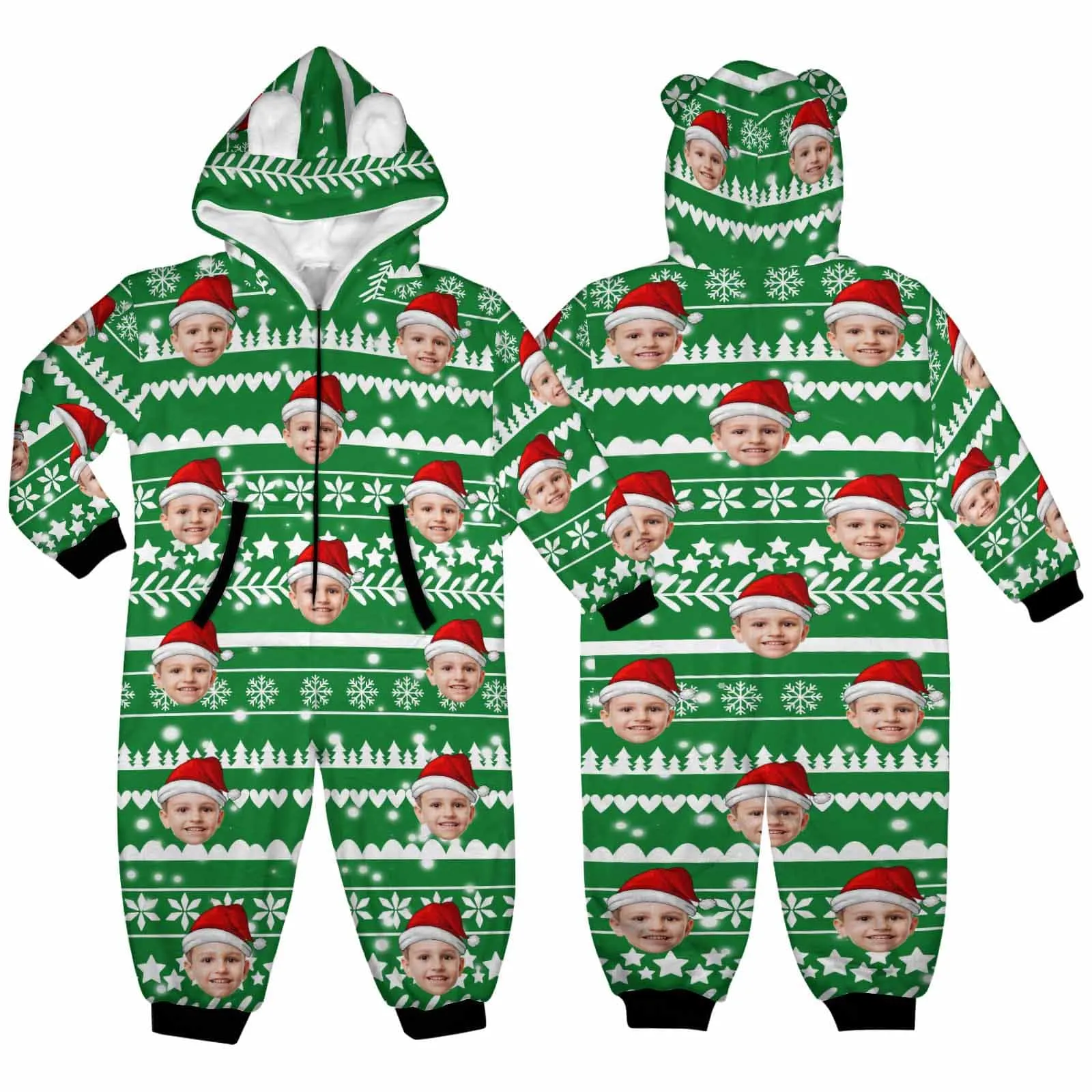 Funny Flannel Fleece Adult/Kid Onesie Pajamas Custom Face Christmas Jumpsuit Homewear