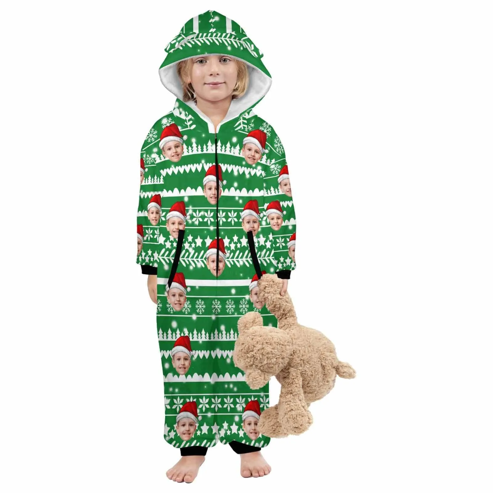 Funny Flannel Fleece Adult/Kid Onesie Pajamas Custom Face Christmas Jumpsuit Homewear