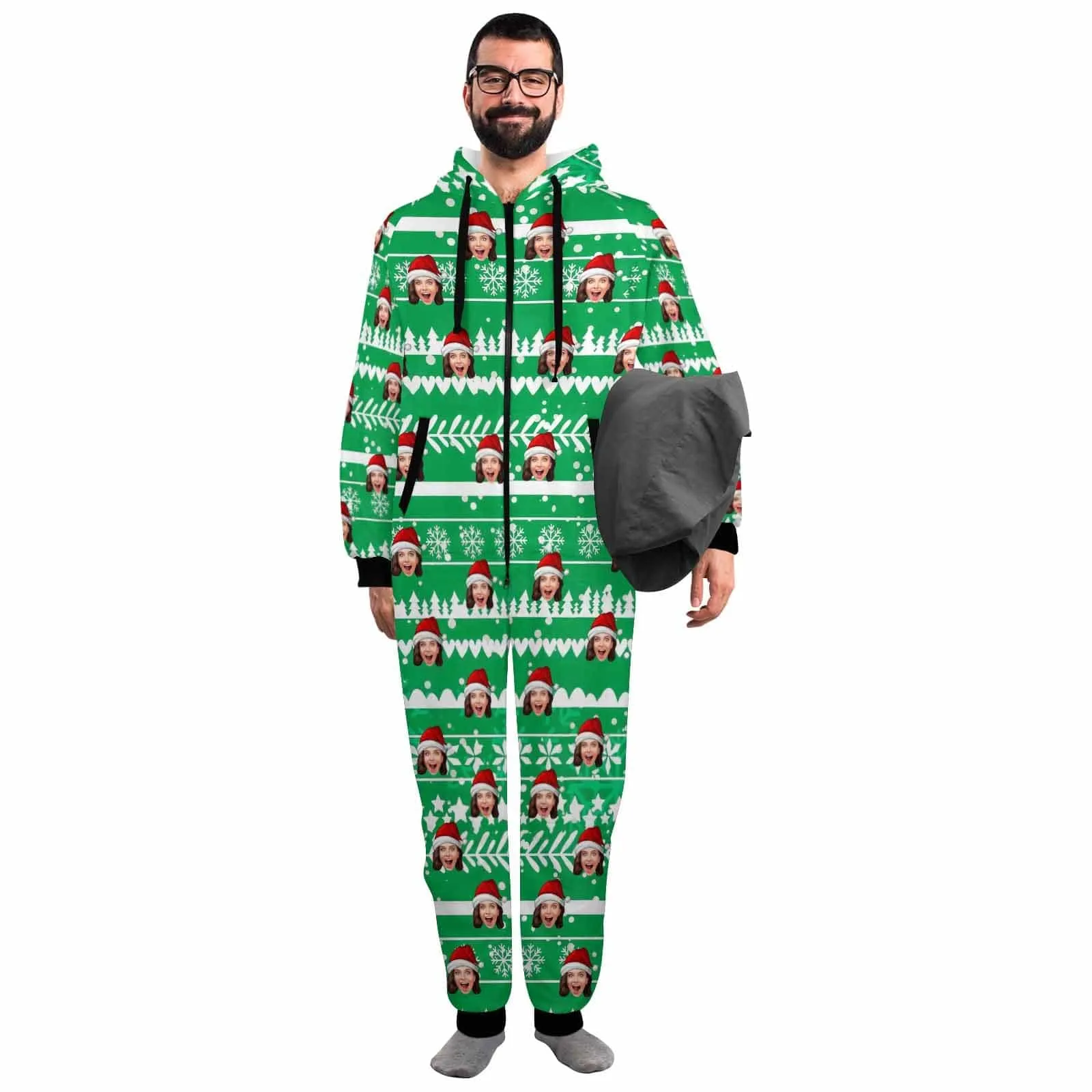 Funny Flannel Fleece Adult/Kid Onesie Pajamas Custom Face Christmas Jumpsuit Homewear