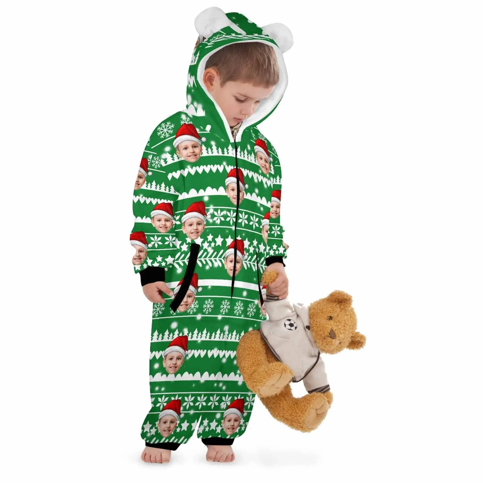 Funny Flannel Fleece Adult/Kid Onesie Pajamas Custom Face Christmas Jumpsuit Homewear