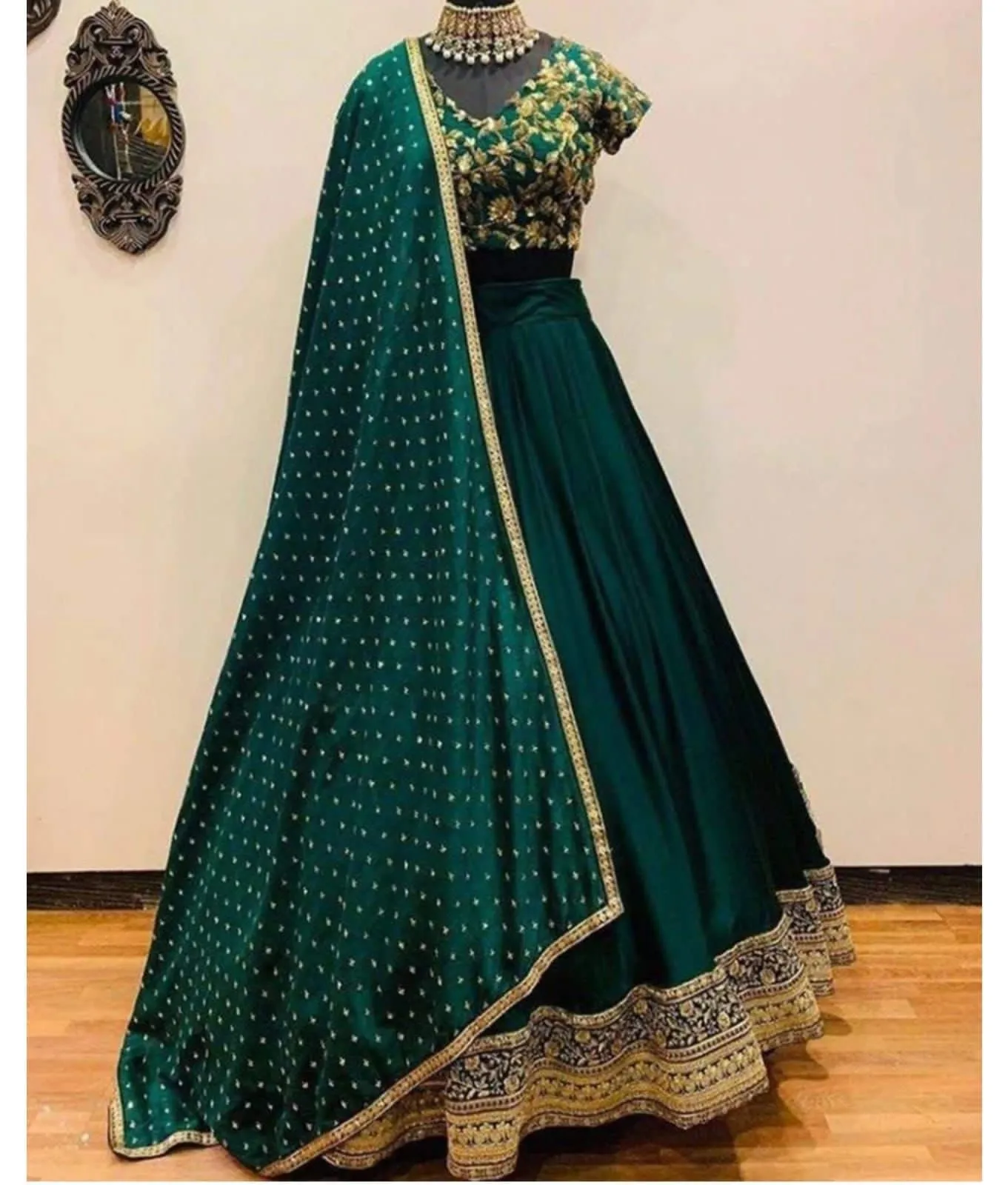 GREEN SILK ZARI EMBROIDERY WORK FOR WEDDING