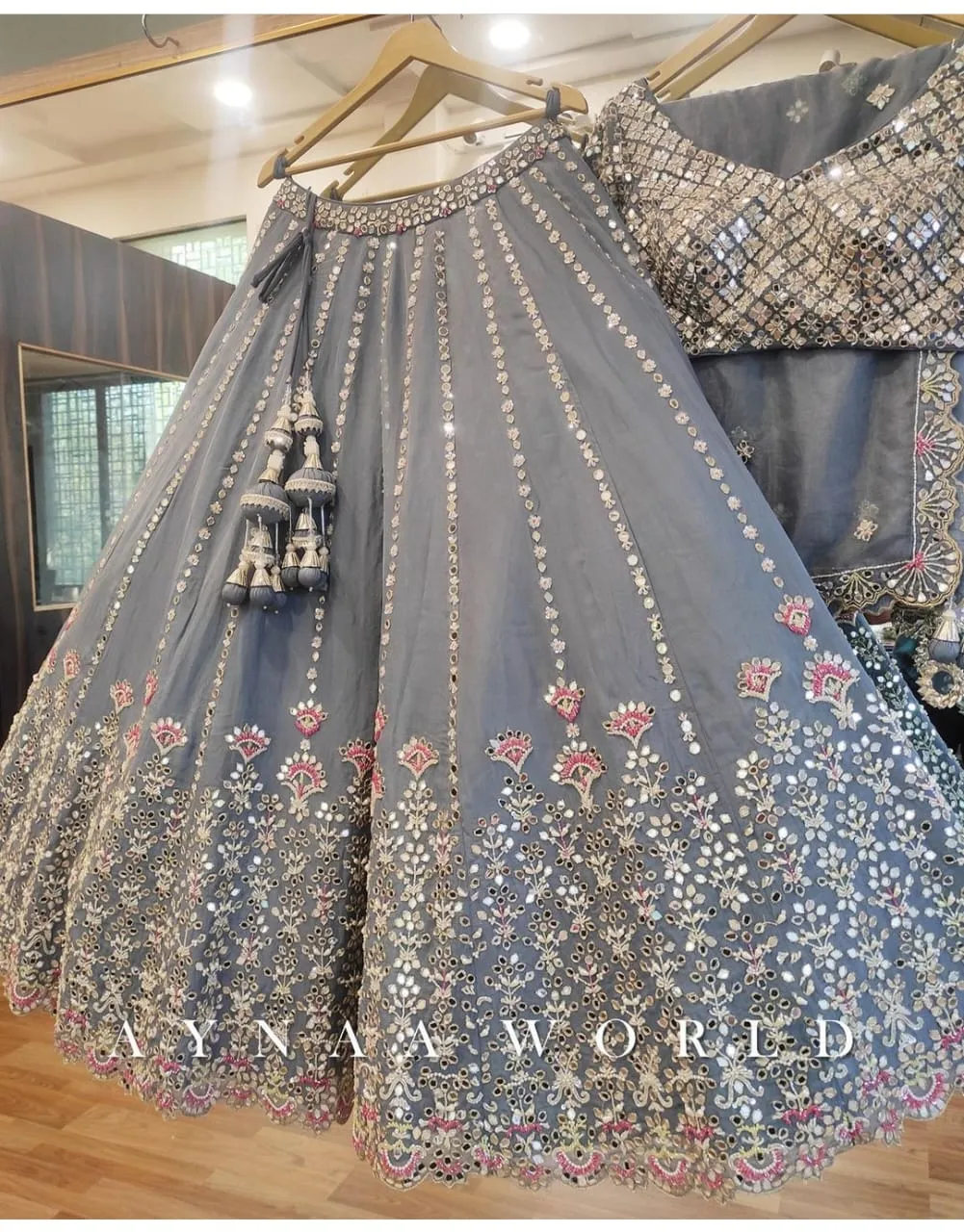 GREY TRENDY A LINE LEHENGA FOR ENGAGEMENT