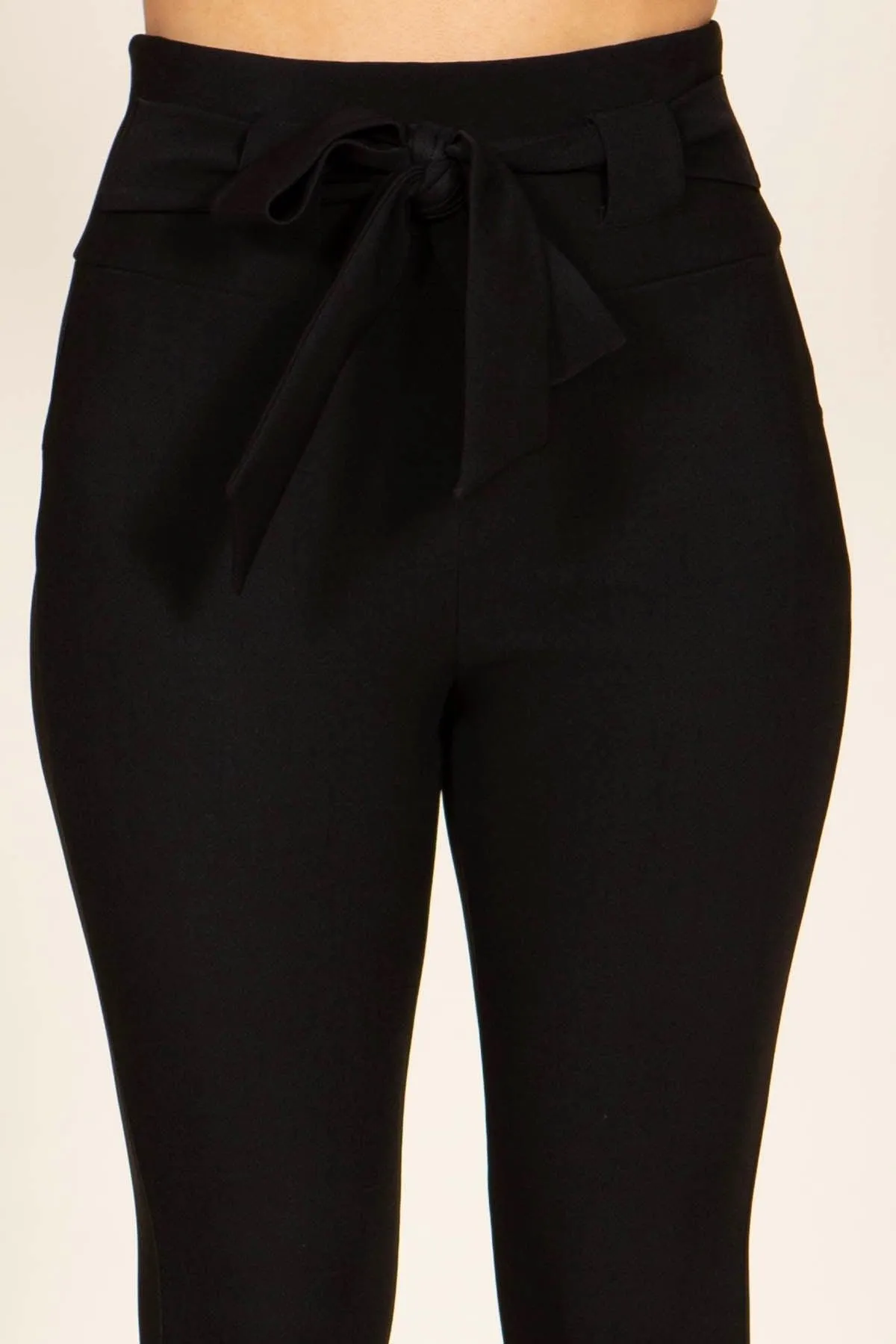 High Waist Knot Your Girl Skinny Stretch Treggings - Black