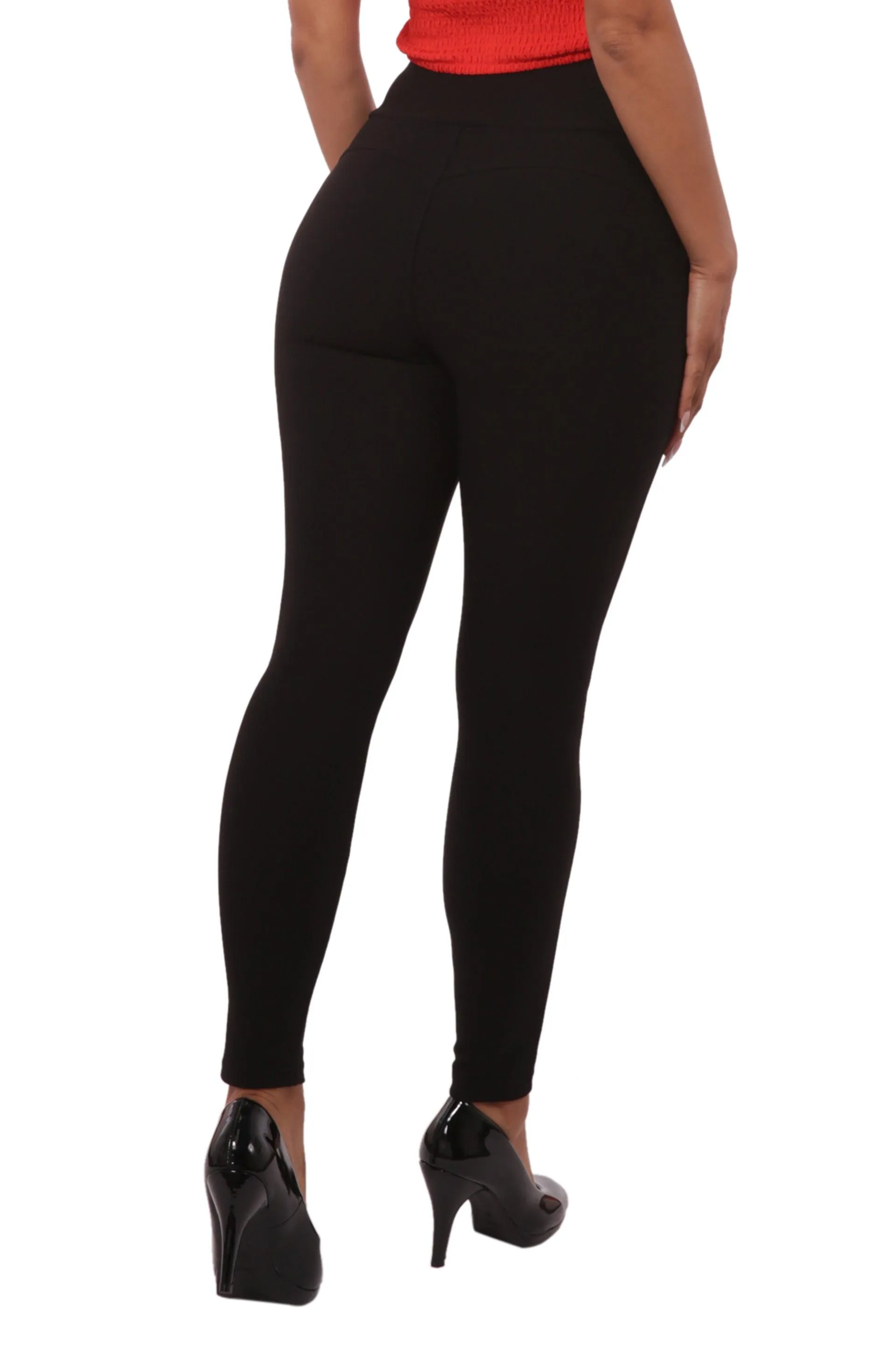 High Waist Ponte Sculpting Treggings With Pockets - Black