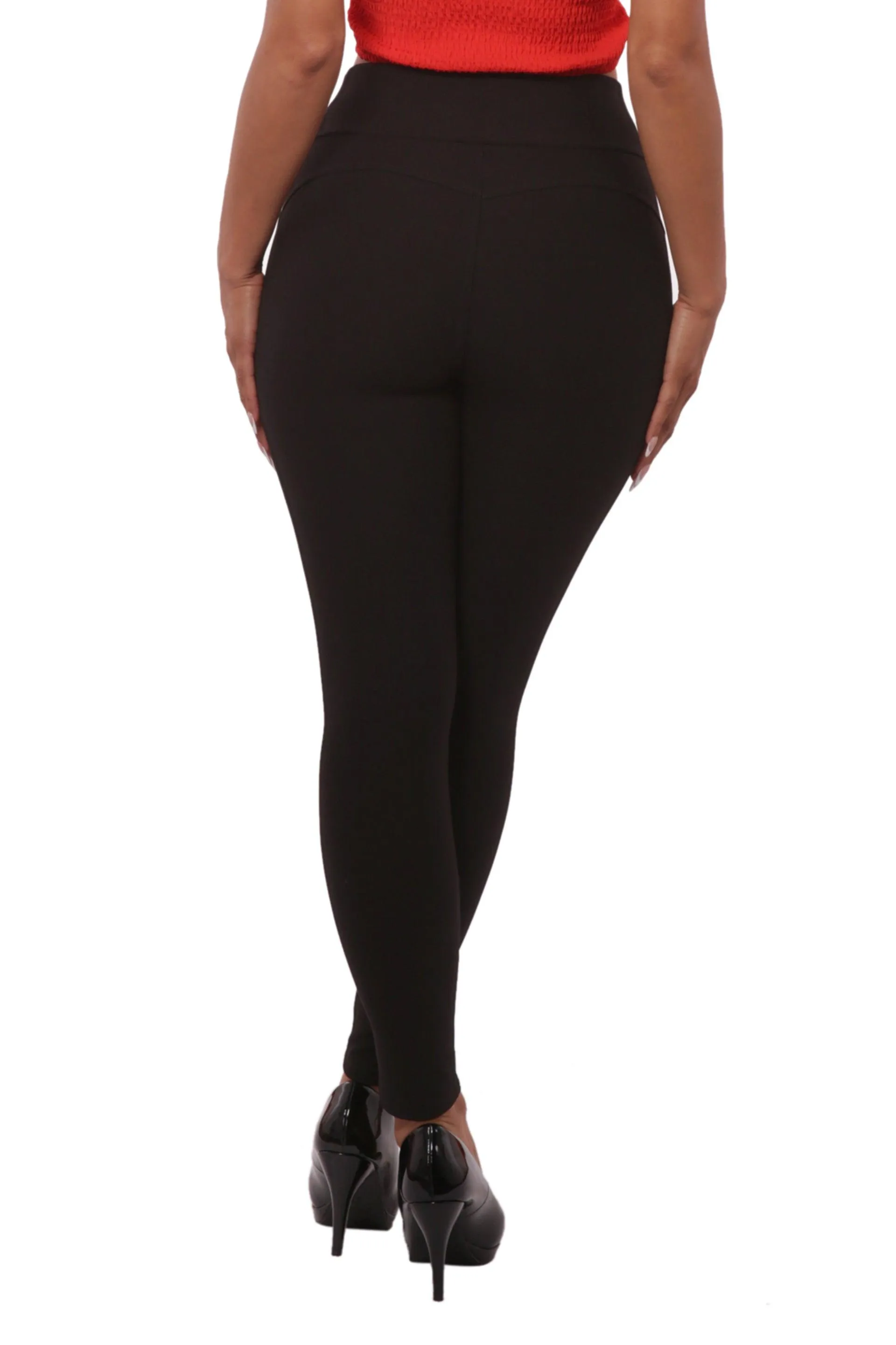 High Waist Ponte Sculpting Treggings With Pockets - Black