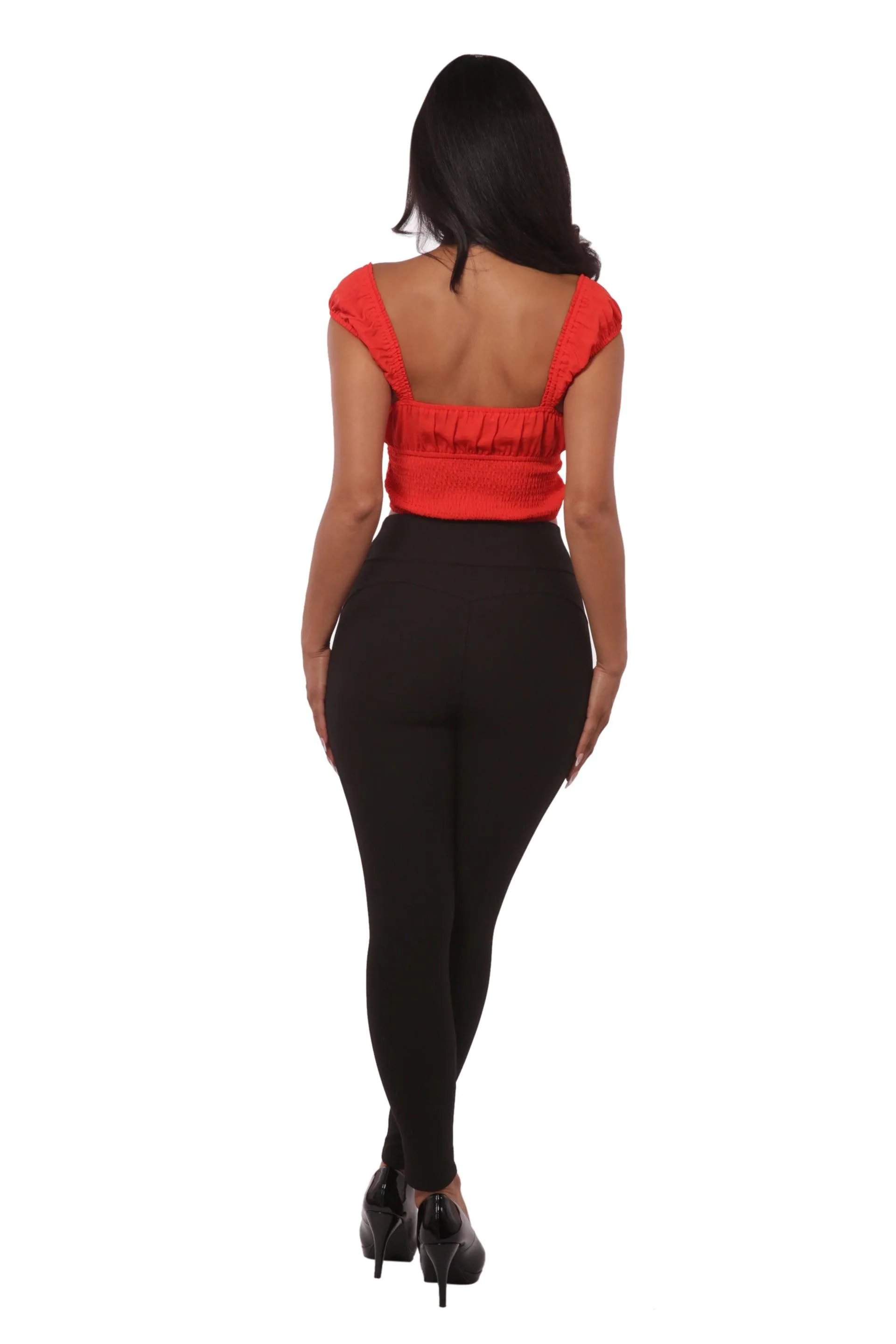 High Waist Ponte Sculpting Treggings With Pockets - Black