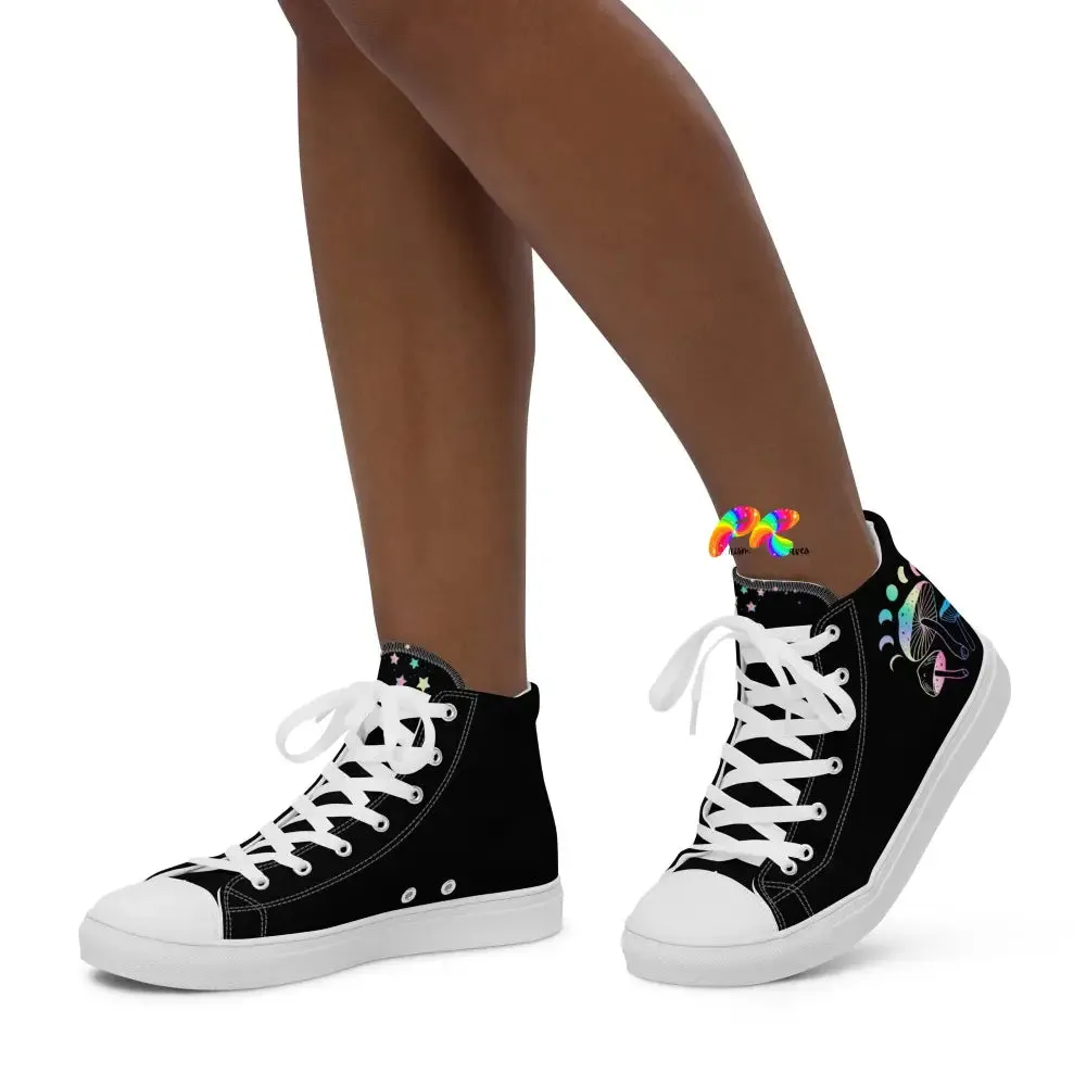 Holographic Mushrooms Women’s High Top Canvas Shoes