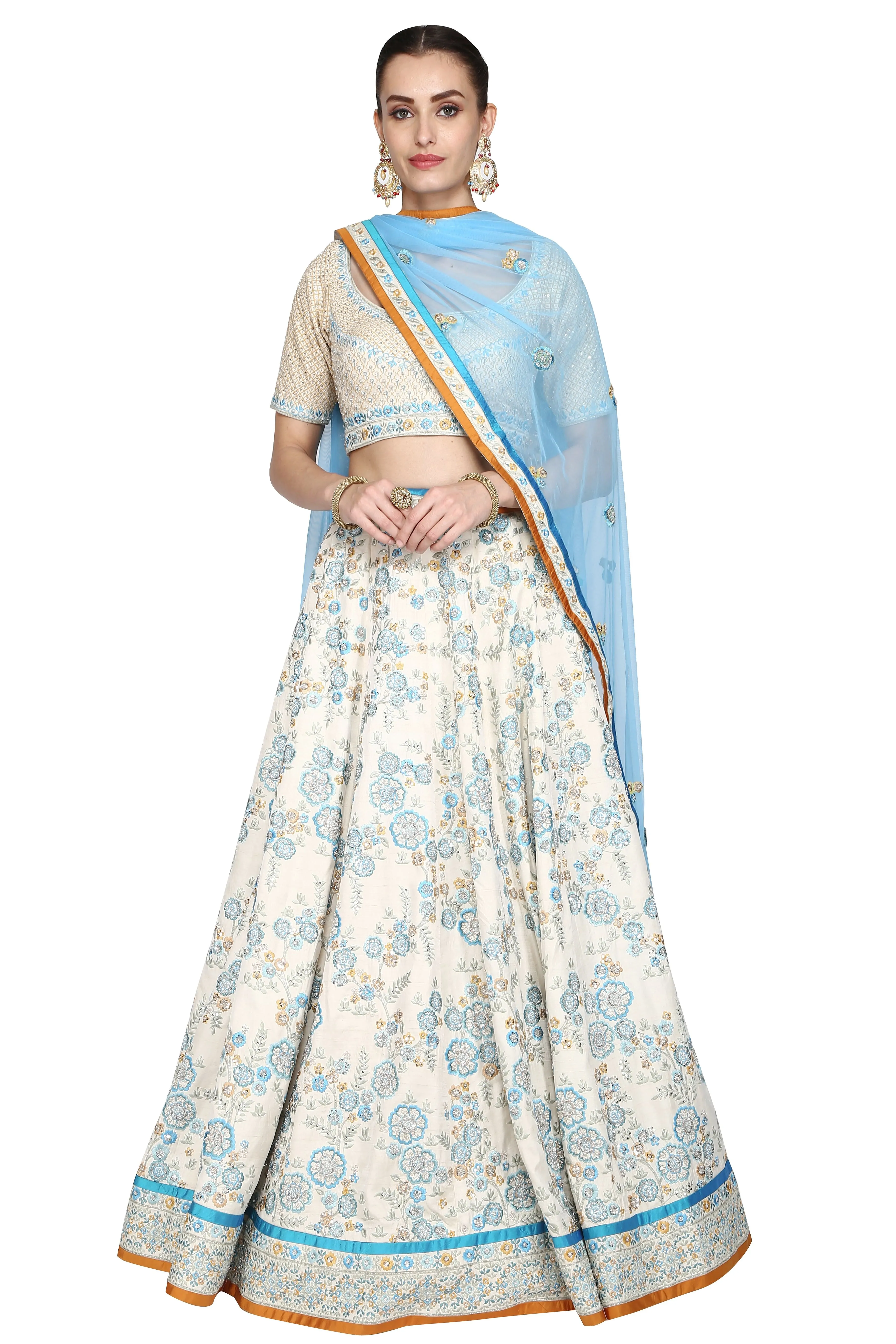 Ivory blue lehenga set.