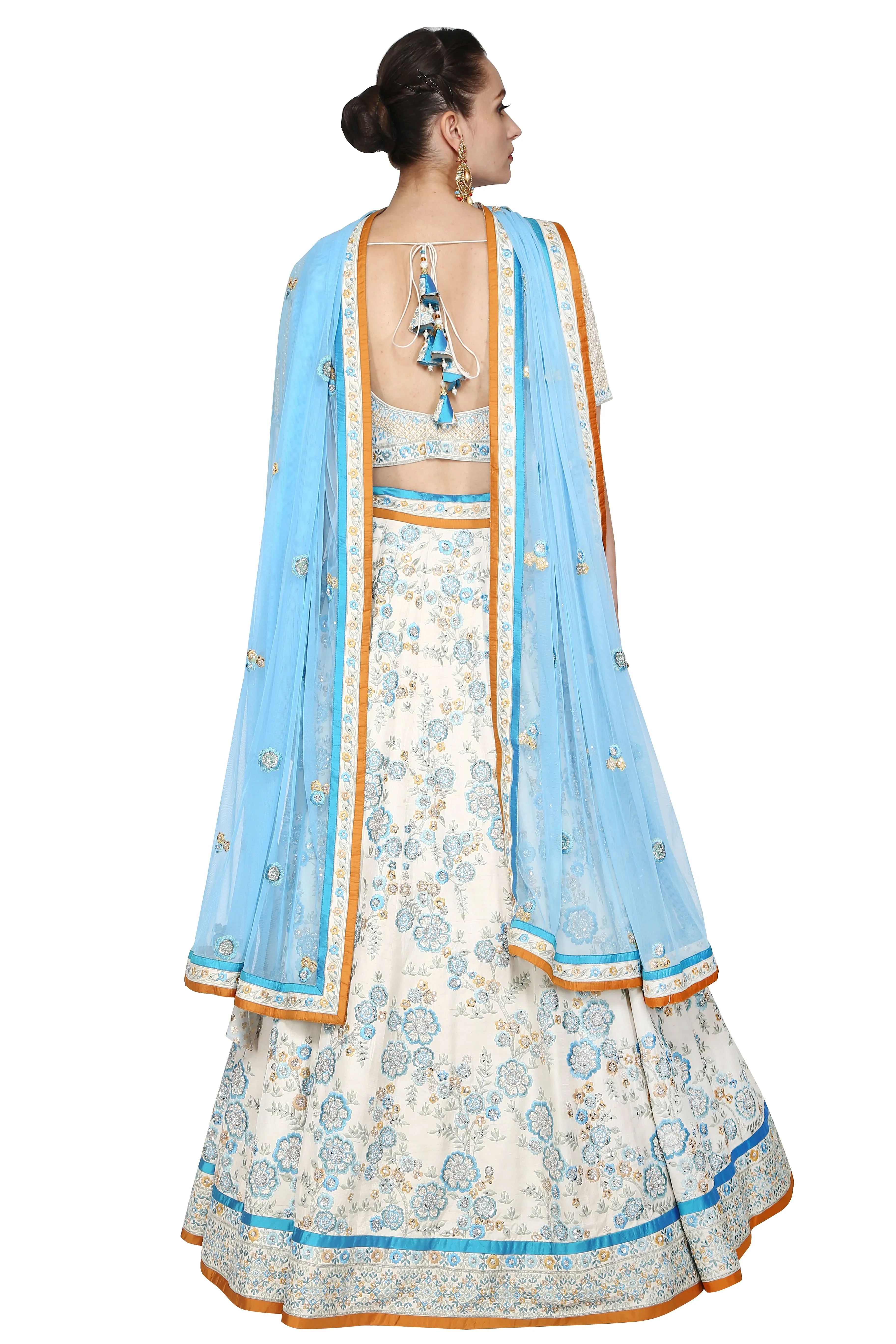 Ivory blue lehenga set.