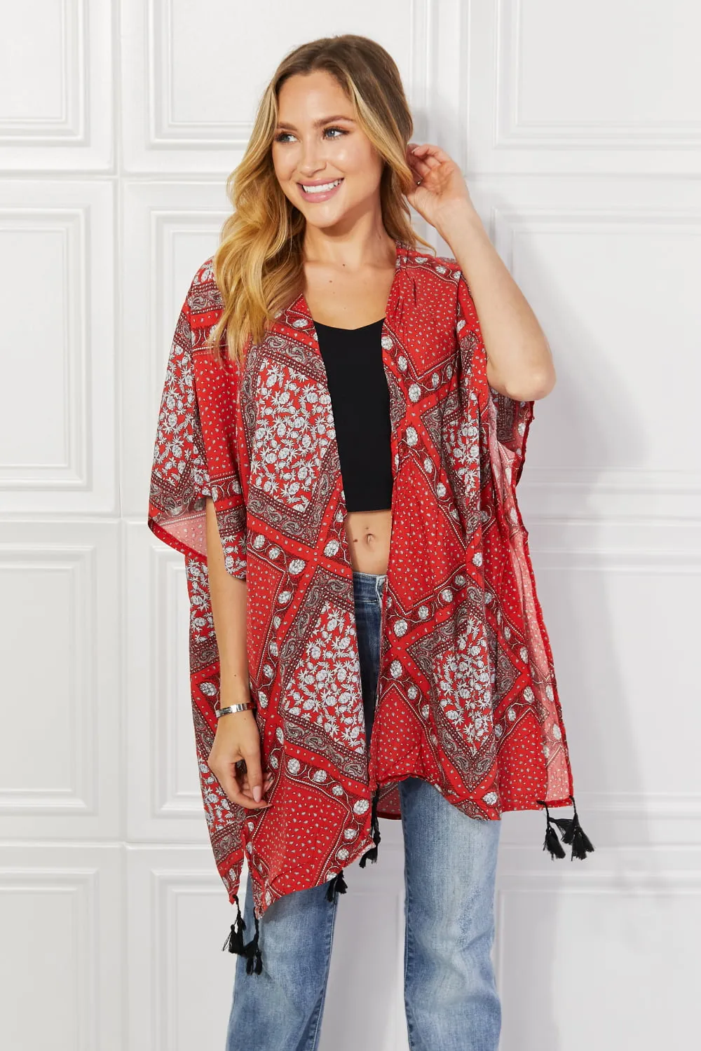 Justin Taylor Paisley Design Kimono in Red