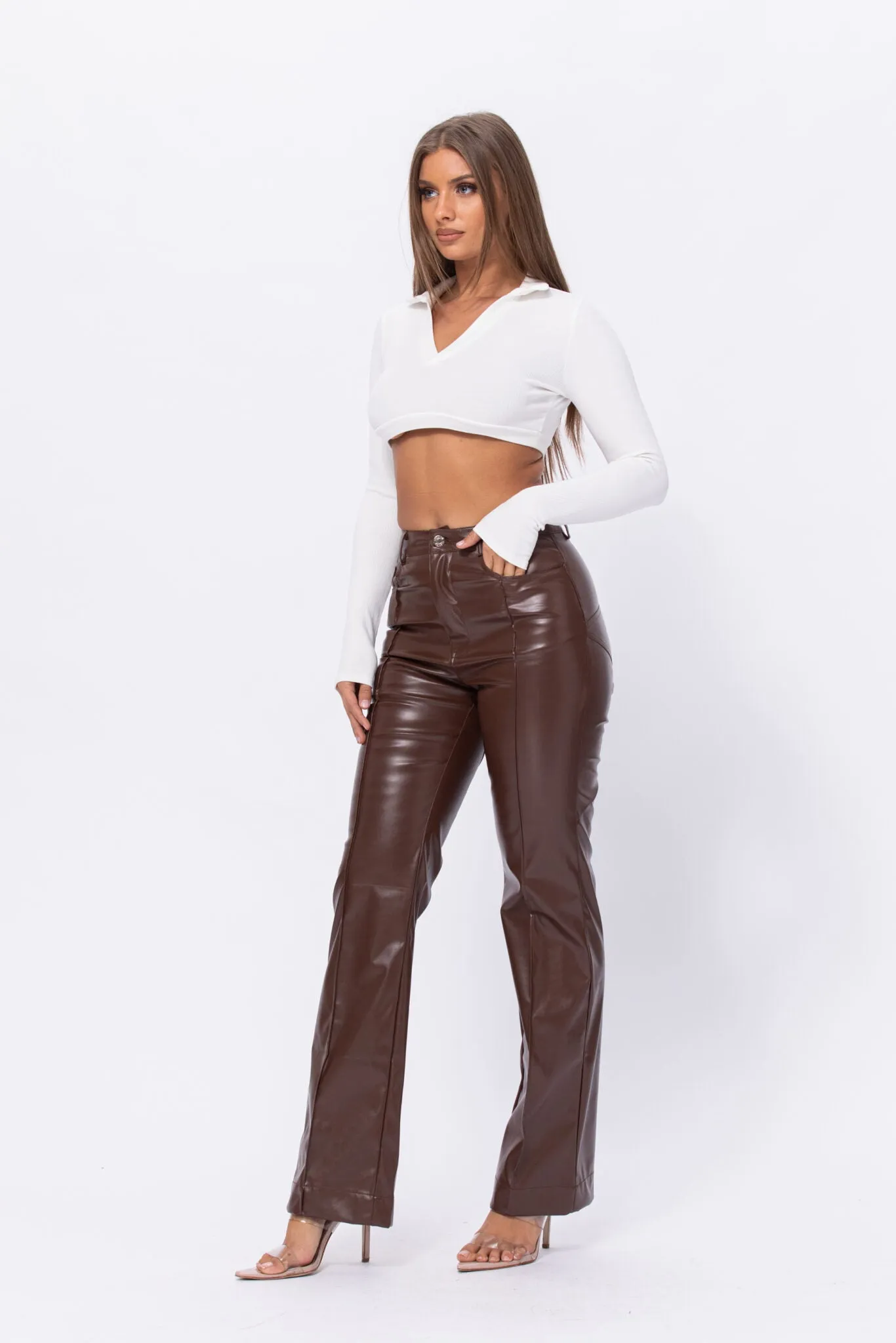 Leave Him On Read Faux Leather Pants - Brown