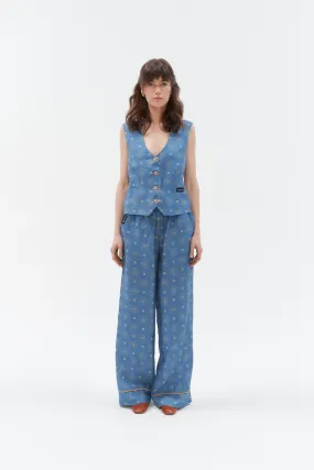 Linen pants with golden stripe "Impresionante" (Blue)