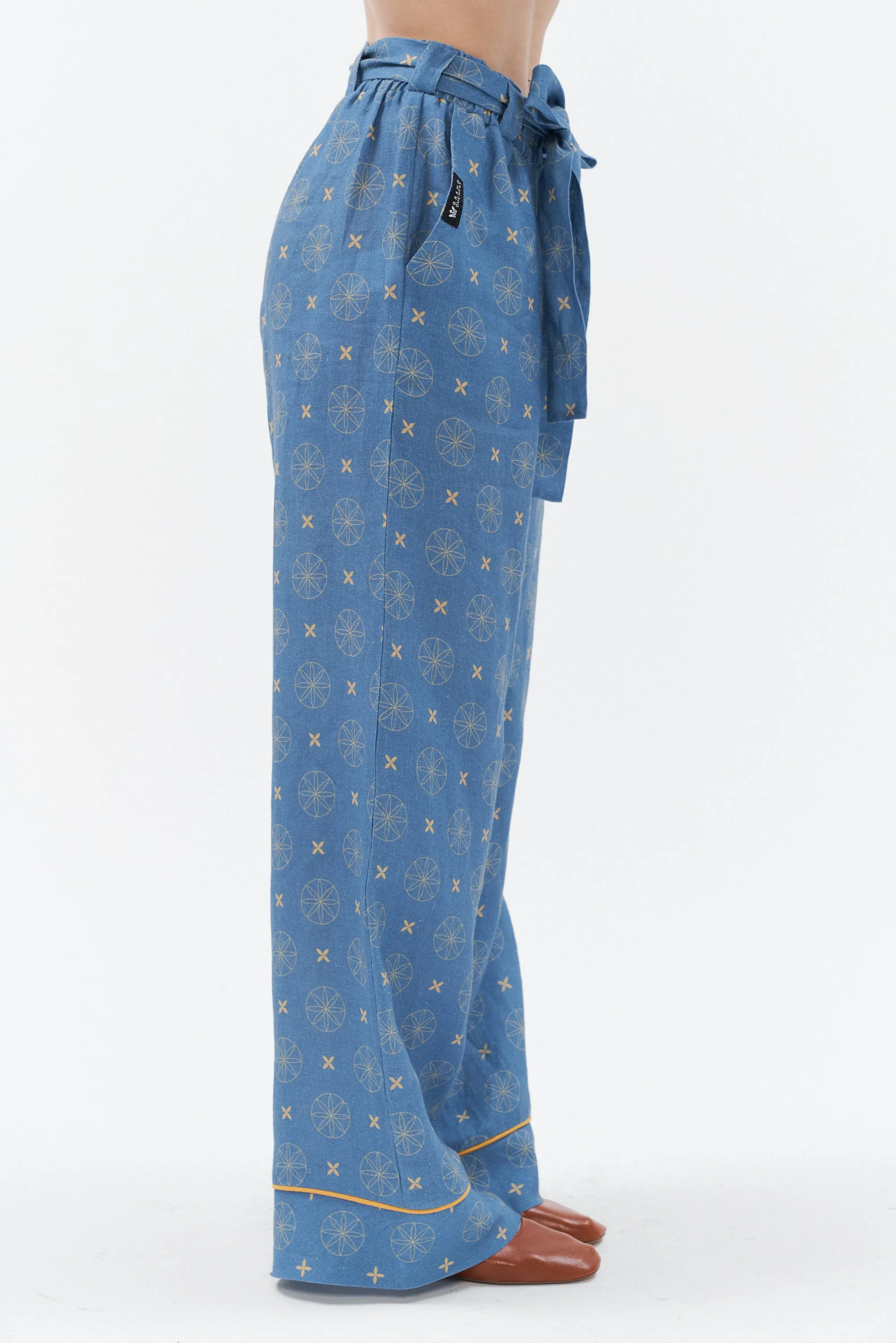 Linen pants with golden stripe "Impresionante" (Blue)