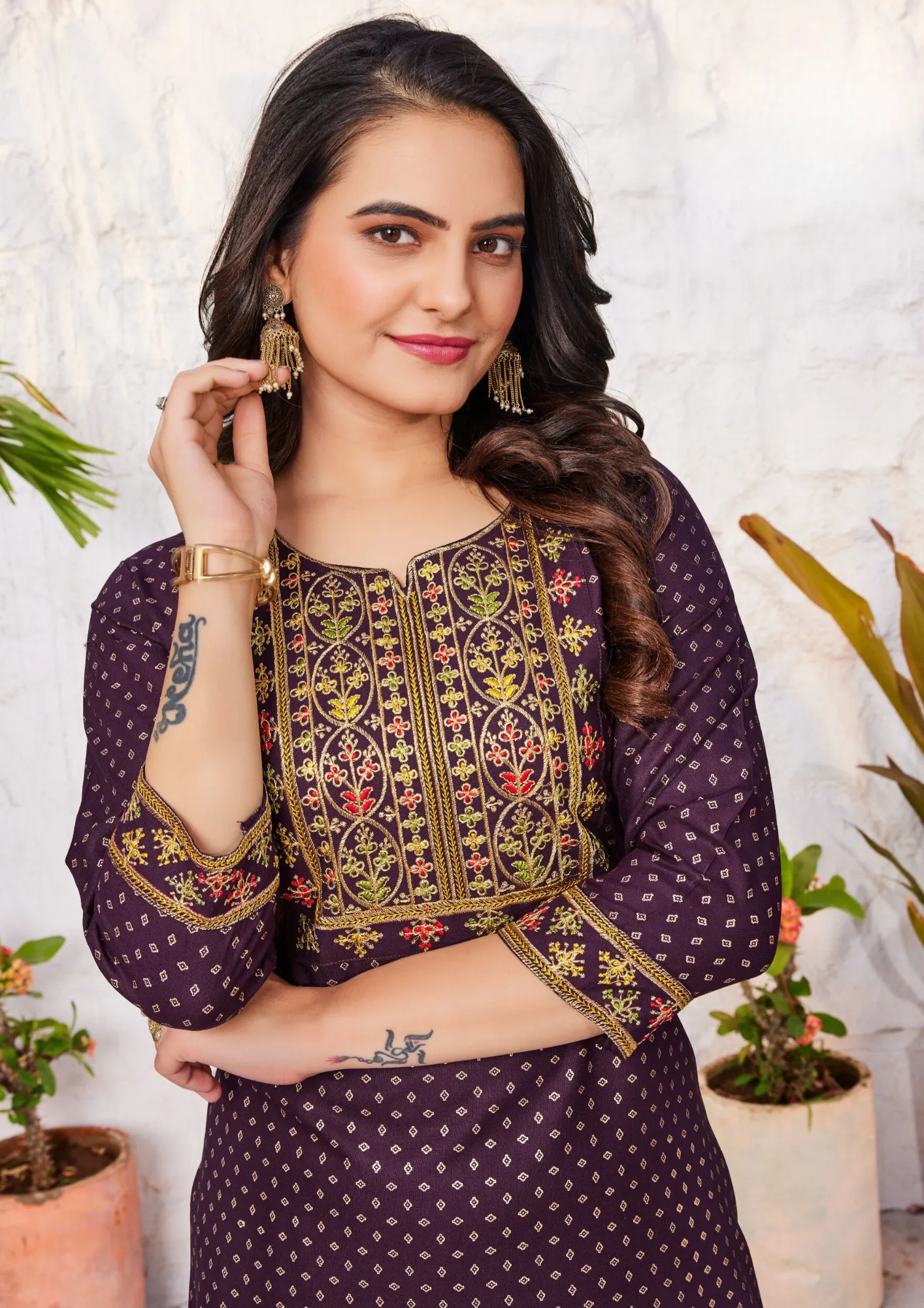 Lovely Purple Colored Rayon Kurti With Zari & Thread Embroidery Work