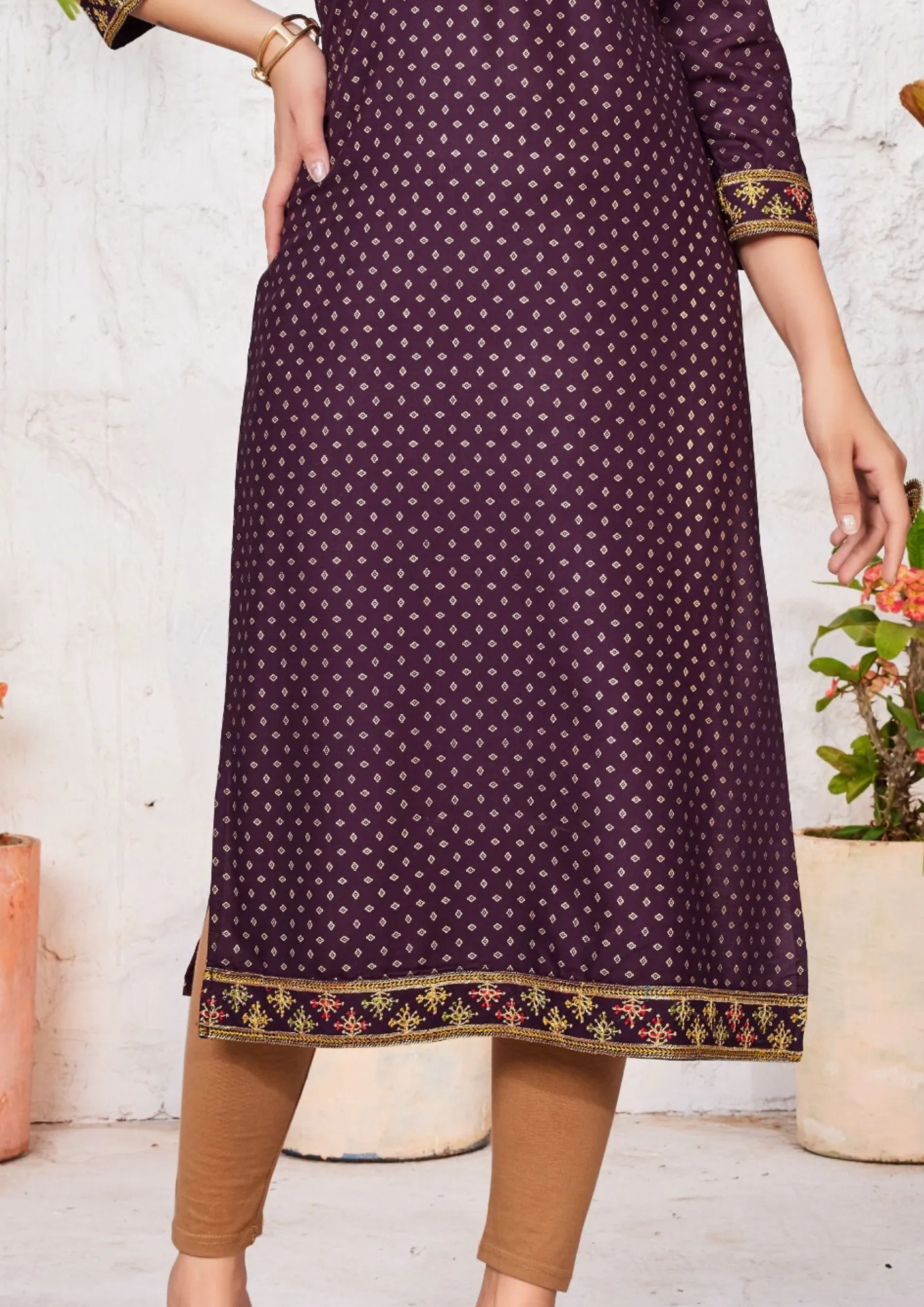 Lovely Purple Colored Rayon Kurti With Zari & Thread Embroidery Work