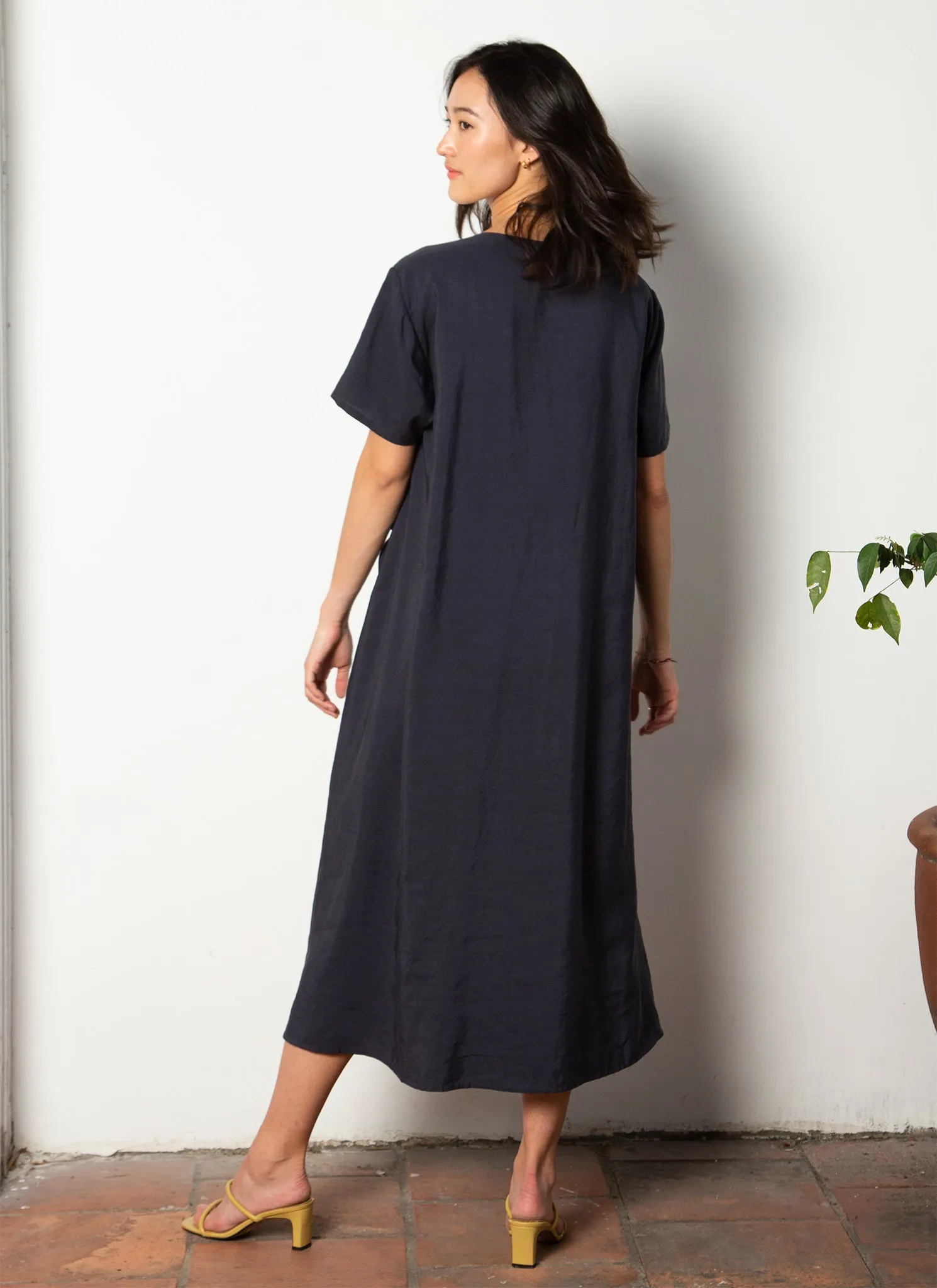 Mango Short Sleeve V Pocket Dress in Dark Blue