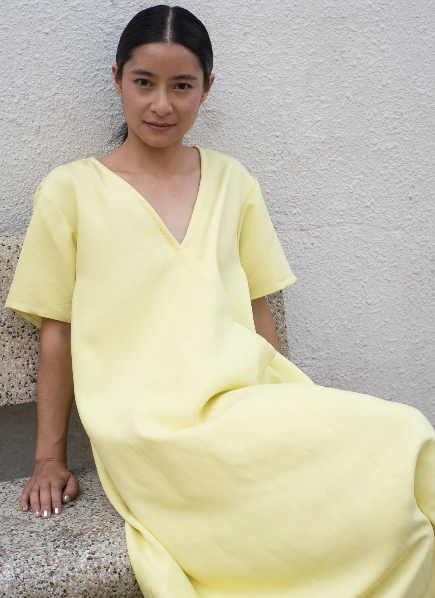 Mango Short Sleeve V Pocket Dress - Lemon