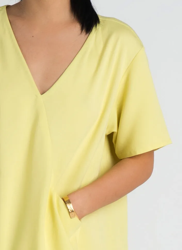 Mango Short Sleeve V Pocket Dress - Lemon