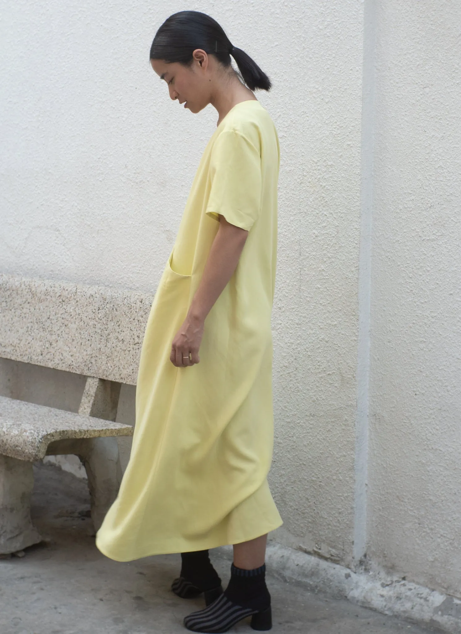 Mango Short Sleeve V Pocket Dress - Lemon