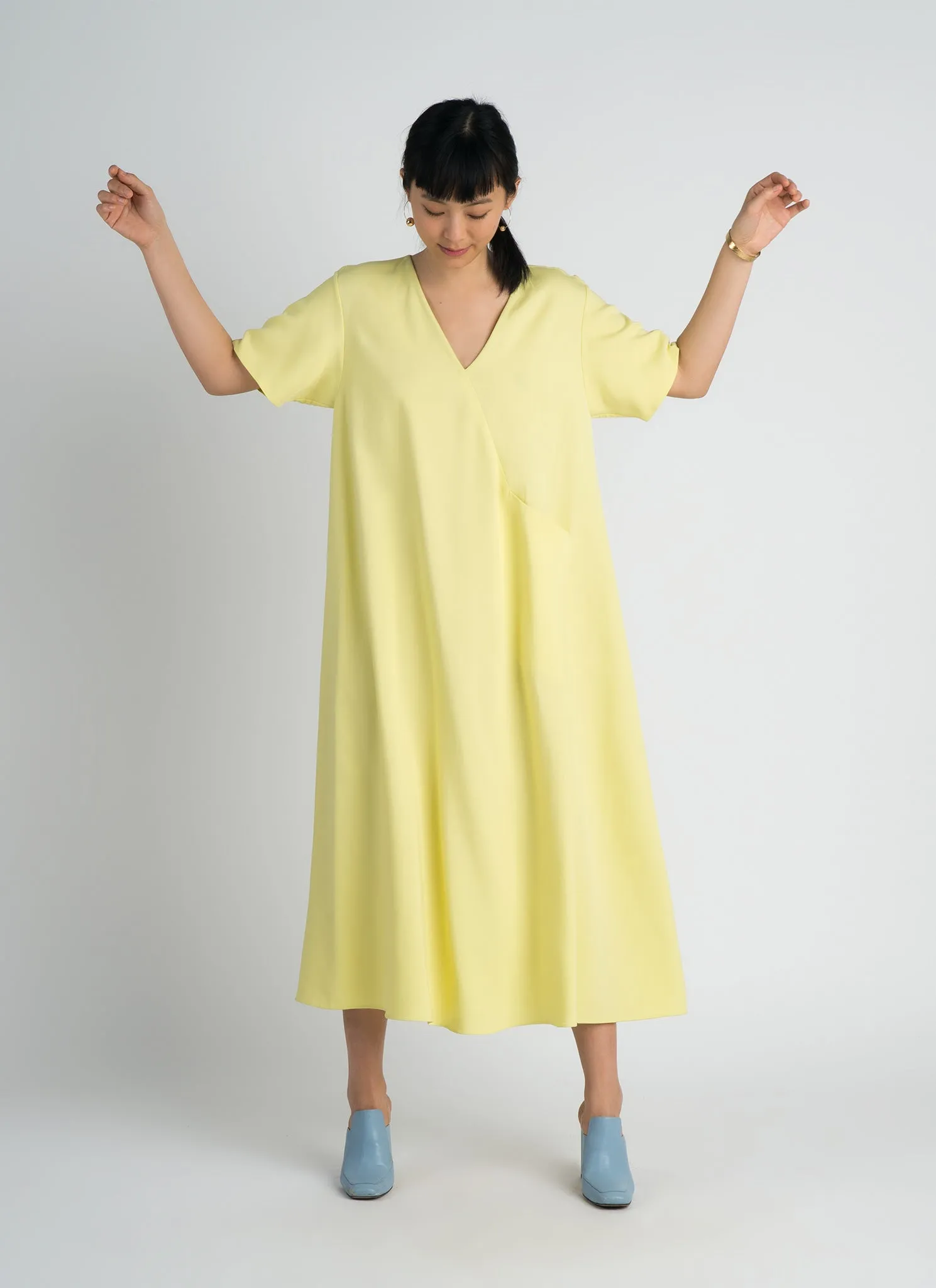 Mango Short Sleeve V Pocket Dress - Lemon