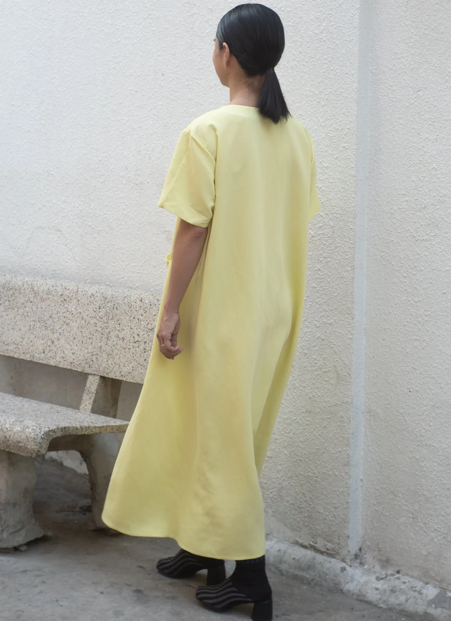 Mango Short Sleeve V Pocket Dress - Lemon