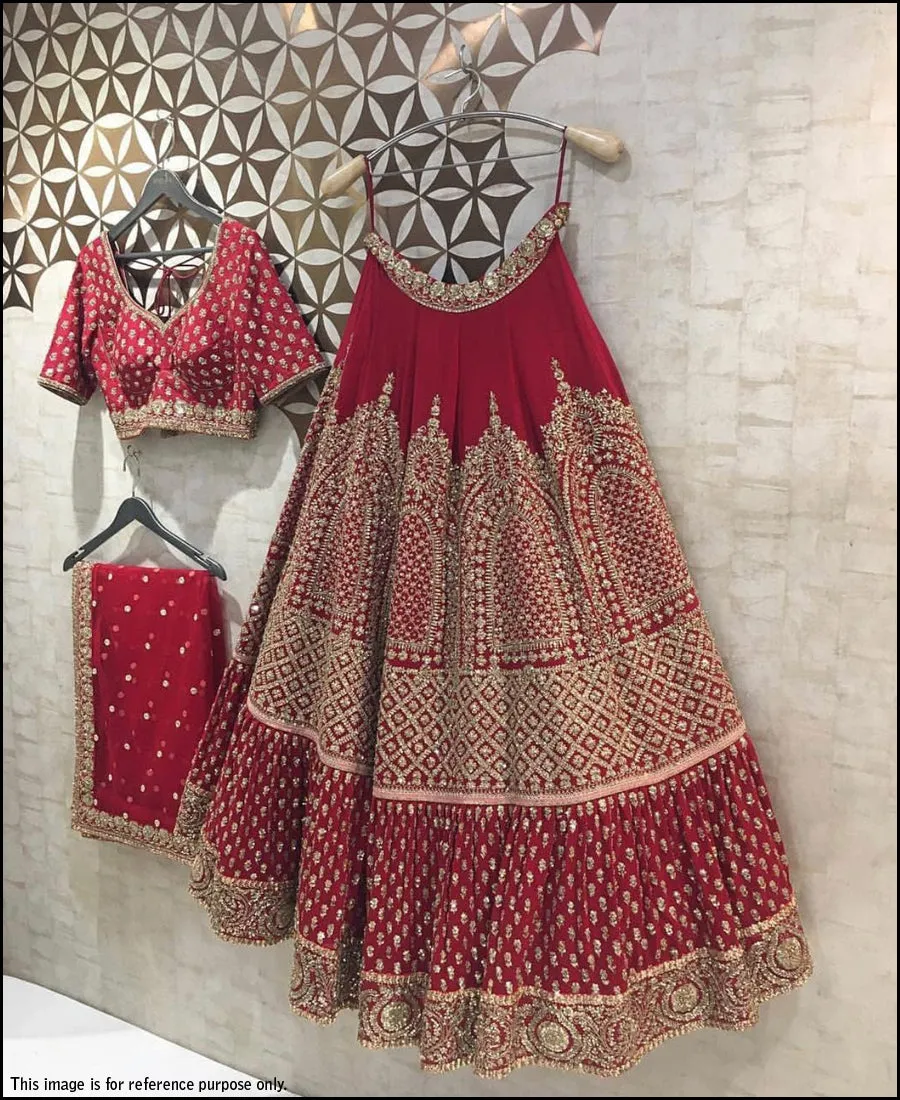 MAROON-EMBROIDERED-SILK-SEMI-LEHENGA-ETHNIC