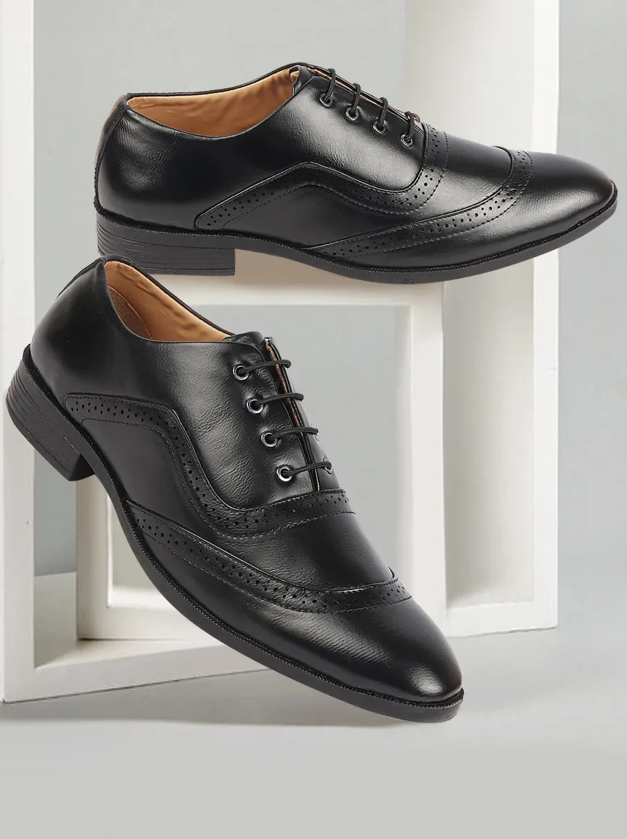 Men Black Formal Office Round Toe Comfort Brogue Lace Up Shoes