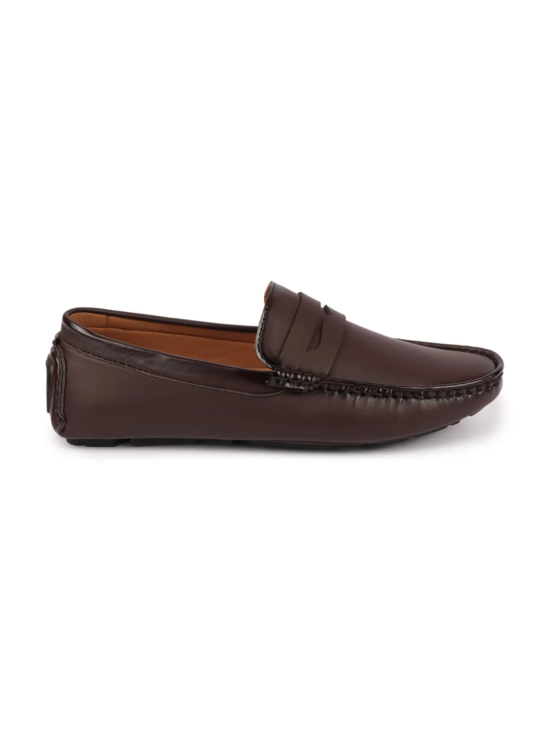 Men Brown Hand Stitched Comfort Loafer and Moccasin Shoes