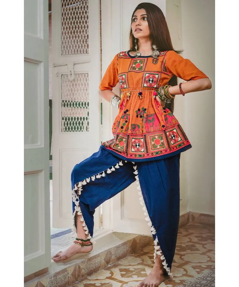 Mesmora Elephant Embroidered Kedia and Petal Pants Set