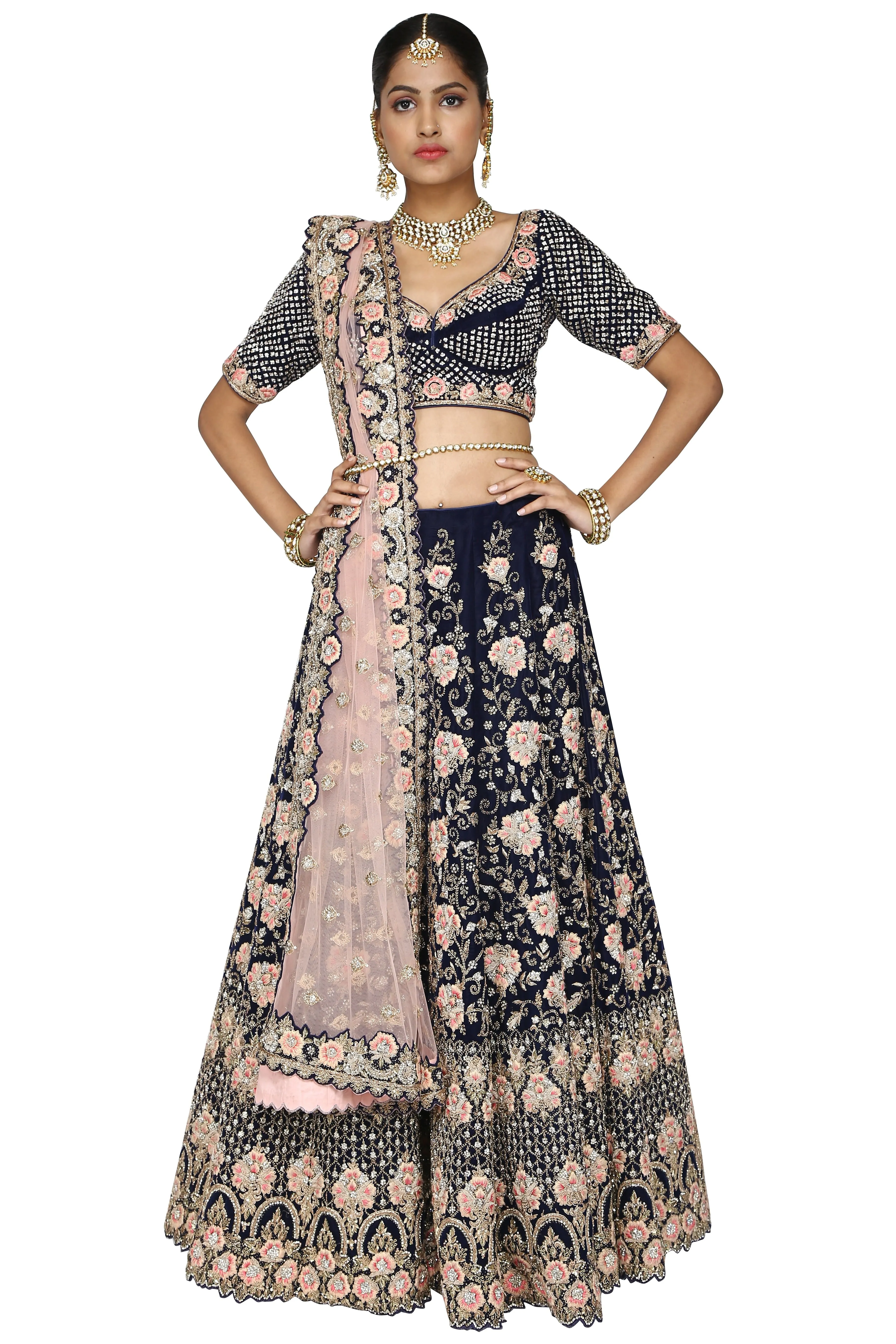 Midnight blue lehenga set.