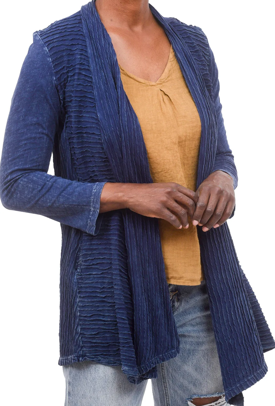 Mineral Wash Wave Cardigan, Denim