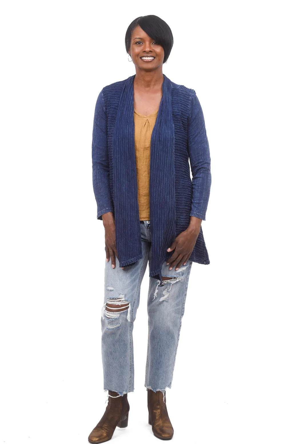 Mineral Wash Wave Cardigan, Denim