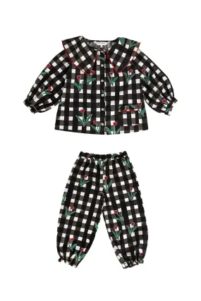 Mini Cleo Black Gingham Cotton Kids Pyjama Set