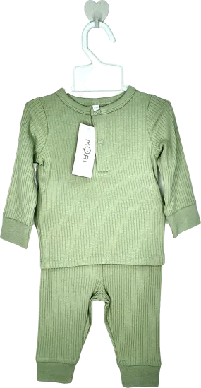 Mori Baby Sage Green Bamboo/organic Cotton Ribbed 2-piece Pyjama Set BNWT 6-9 Months