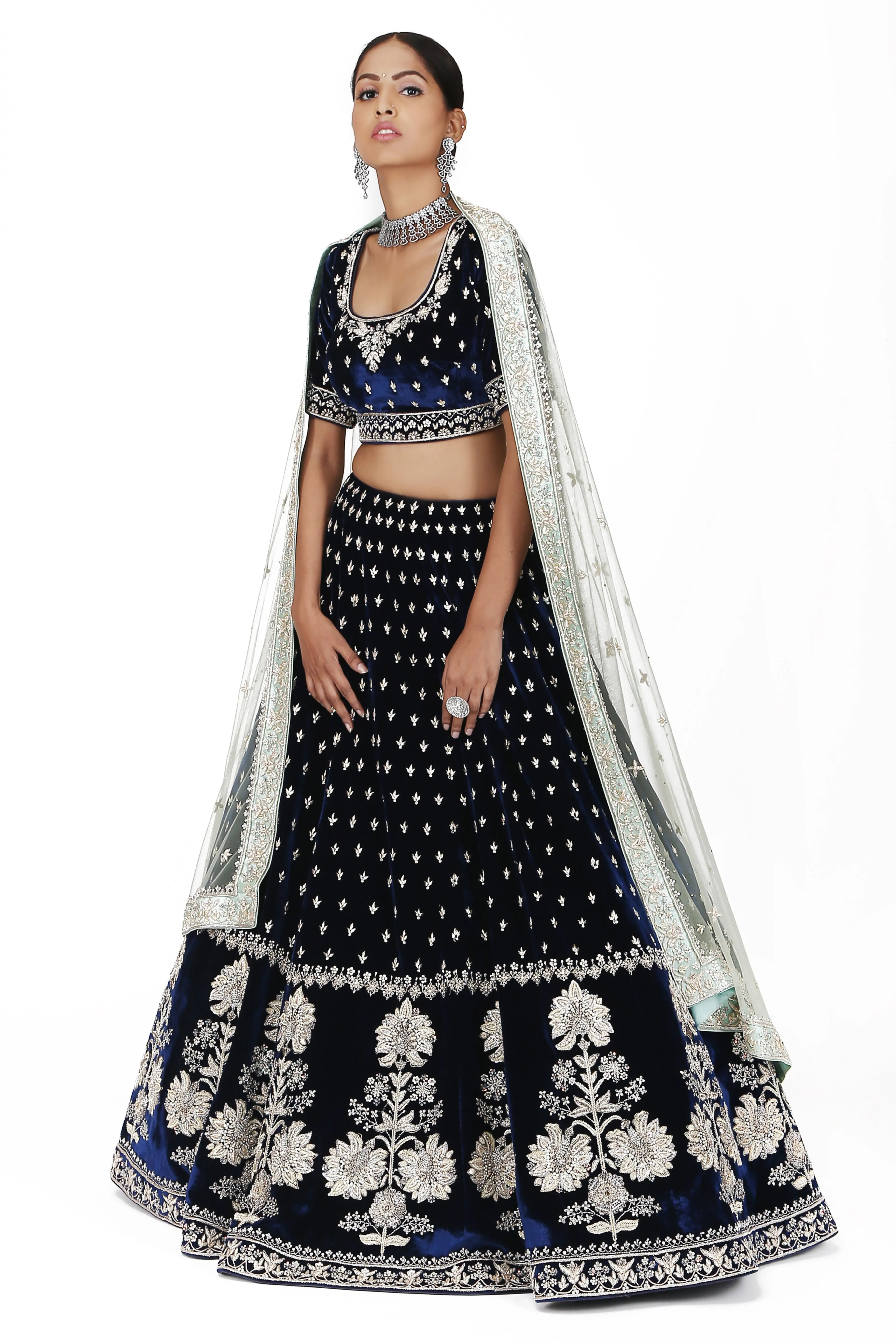 Mughal Navy Blue Lehenga Set.