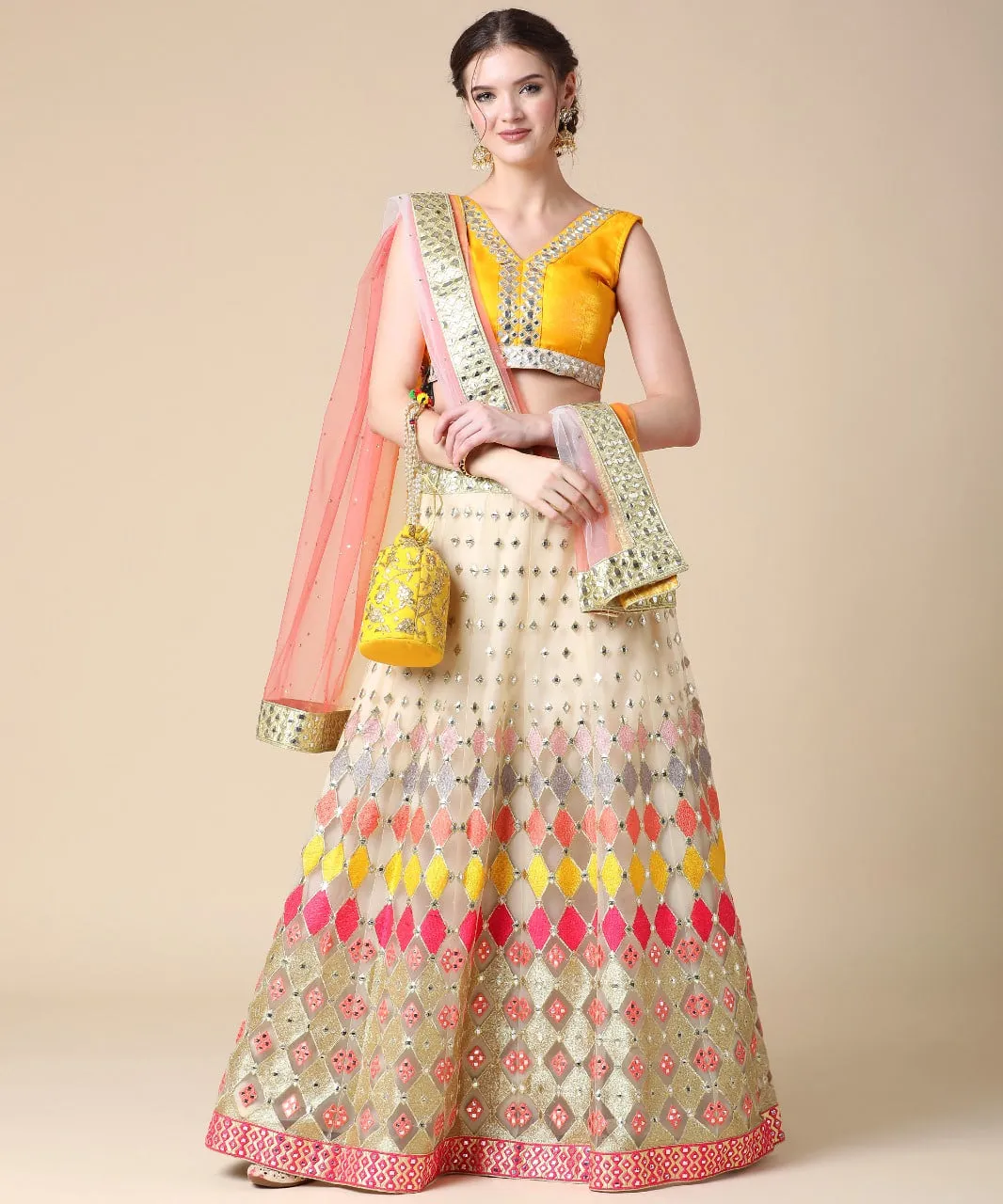 MULTI-COLORED-BUTTERFLY-NET-MIRROR-LEHENGA