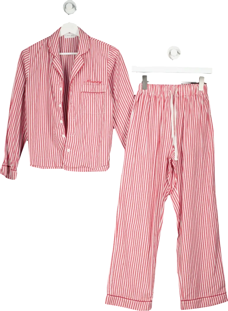 Neutra Bebe Red Personalised "mummy" Christmas Pyjama Set - Classic Pin Stripe UK XS