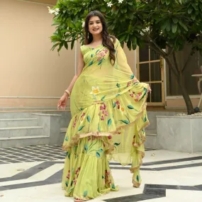 Party wear Floral Women's Lehenga Saree Green