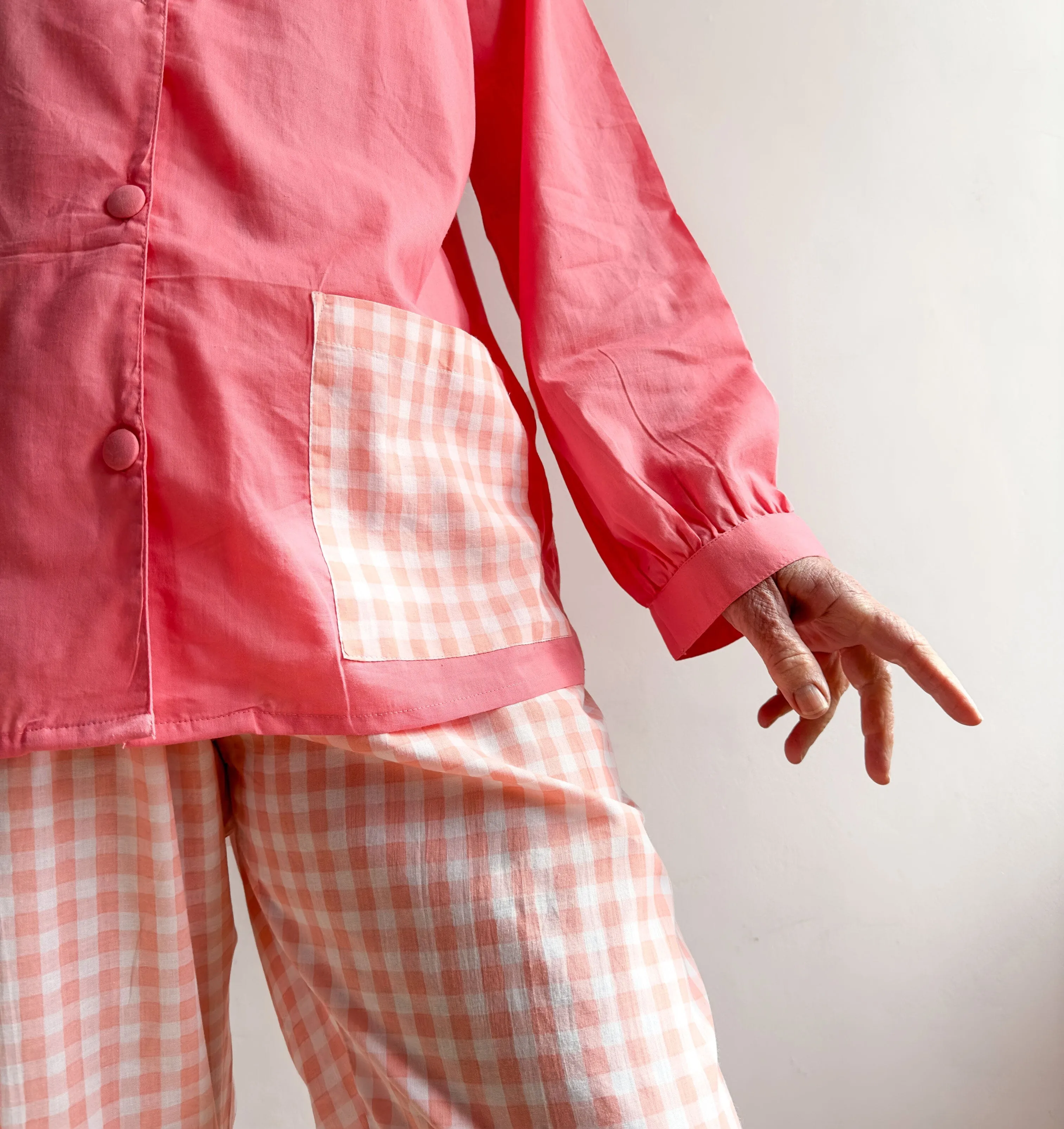 Patterned cotton pyjamas [Pink & Peach Gingham]