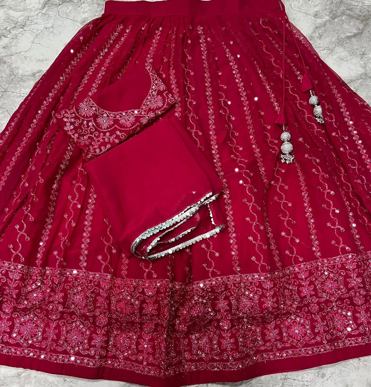 Pink Party wear Embroidery Lehenga Choli Dupatta