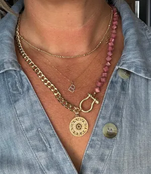 Pink Rhodonite, Shackle Clasp, and Astrology Pendant Necklace